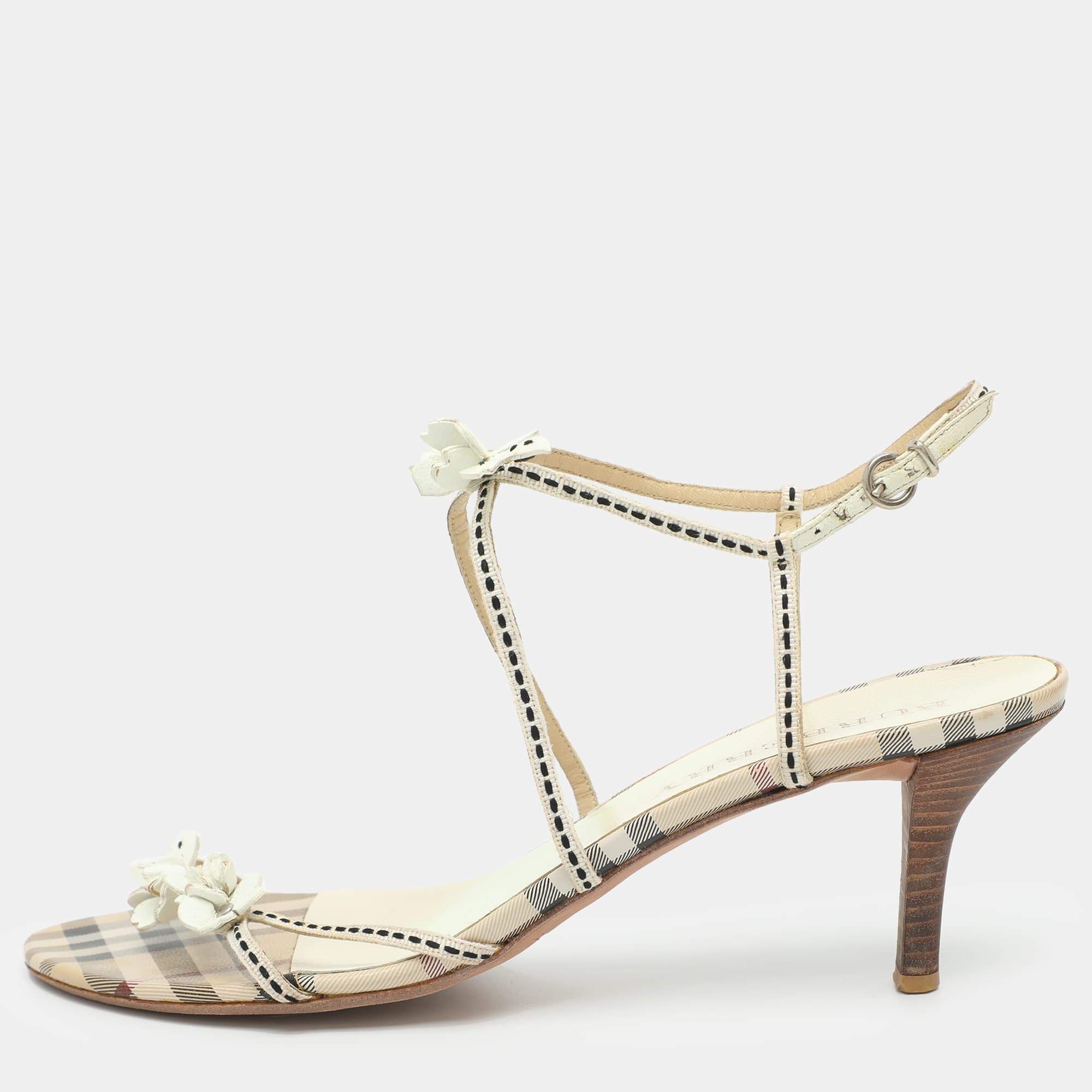 Burberry Size 41 White Fabric and Leather Ankle Strap Sandals