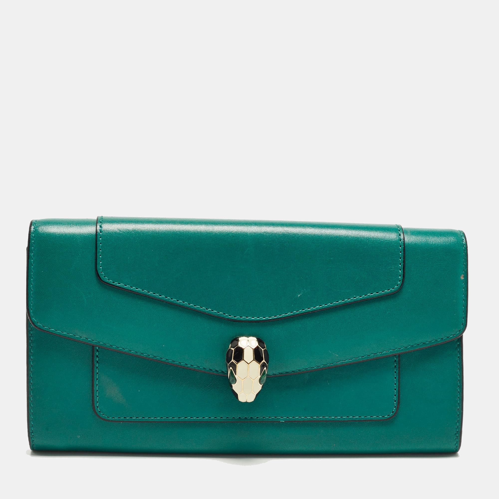 Bvlgari Serpenti Forever Flap Green Leather Continental Wallet