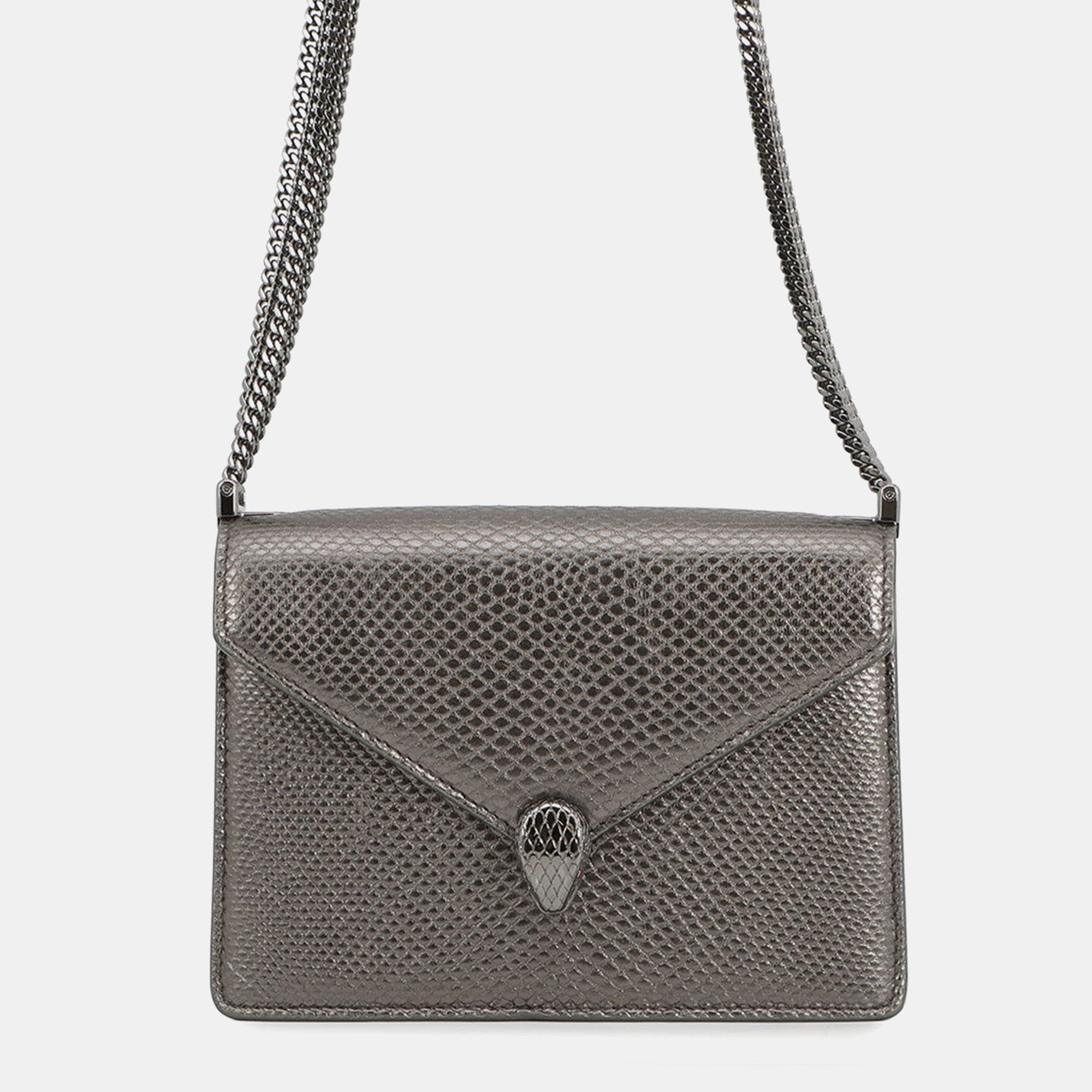 Bvlgari Serpenti Molten Karung Silver Karung Shoulder Bag