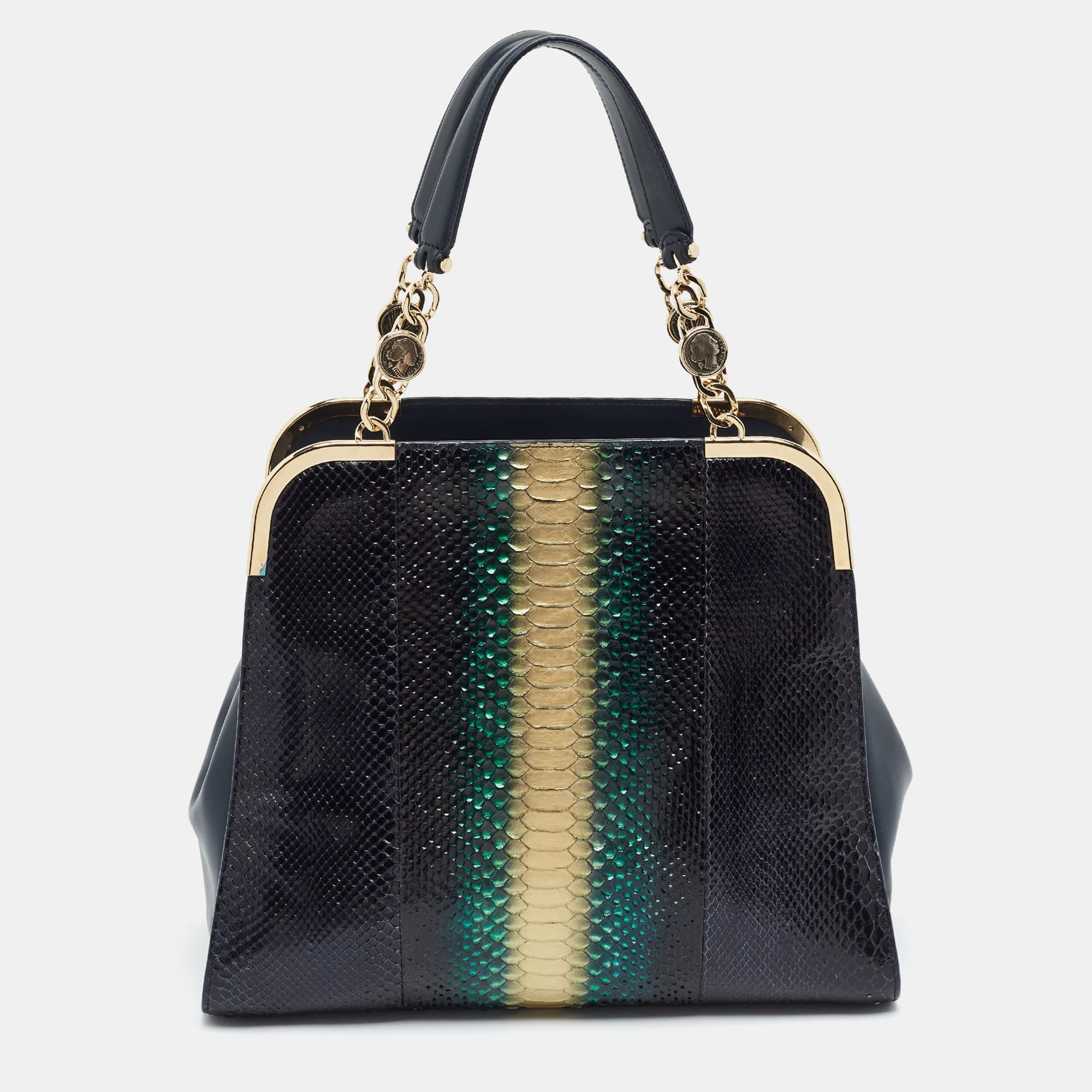 Bvlgari Metallic Multicolor Python Frame Satchel