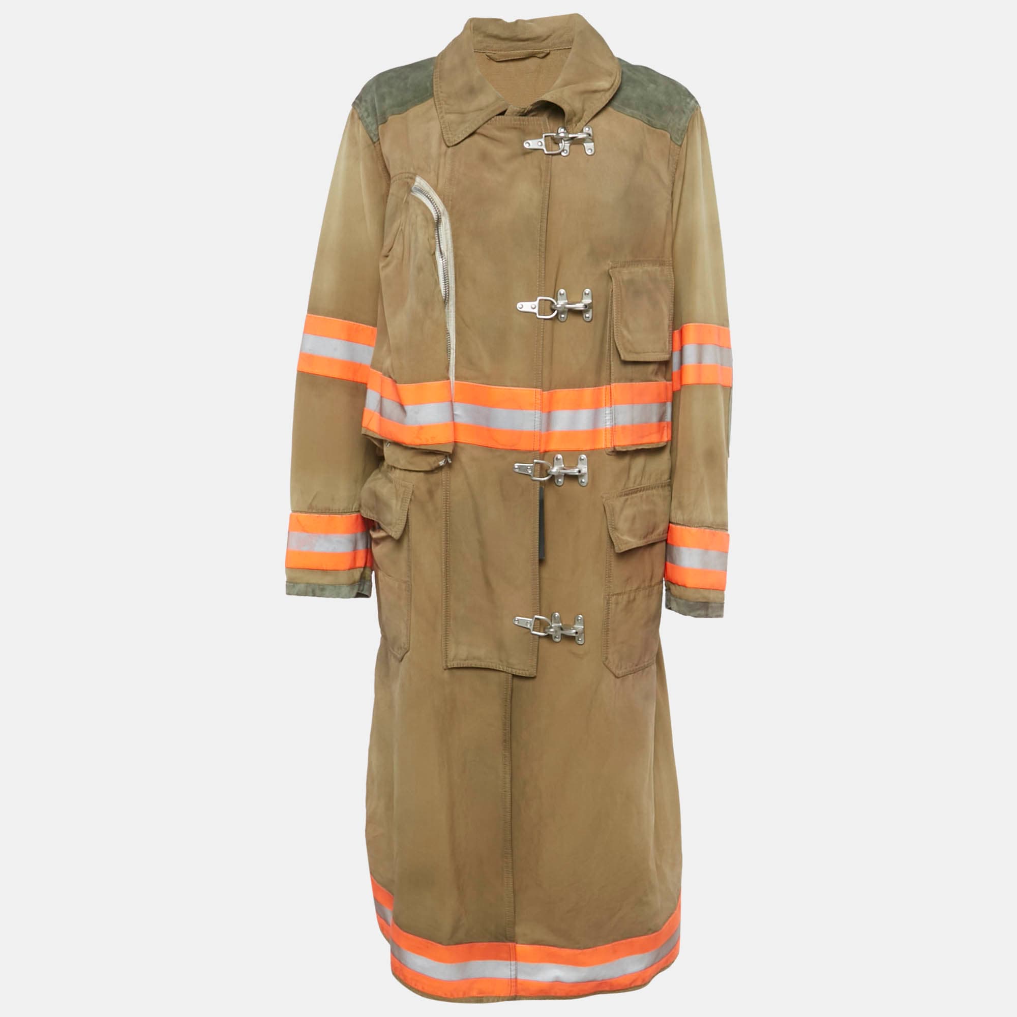 Calvin Klein Brown Logo Applique Cotton Firefighter Coat S