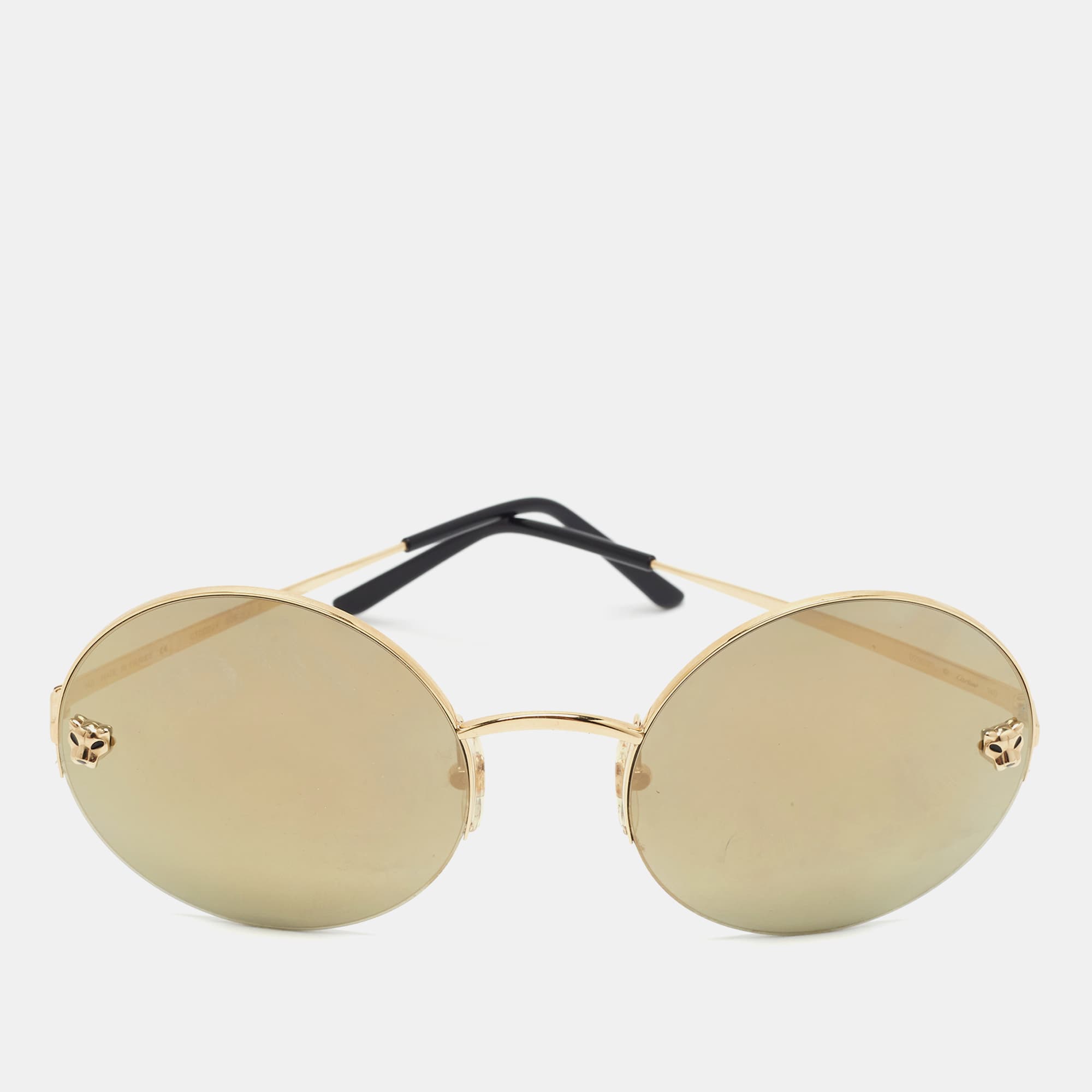 Cartier Gold Mirrored CT0022S Panthere De Cartier Round Sunglasses