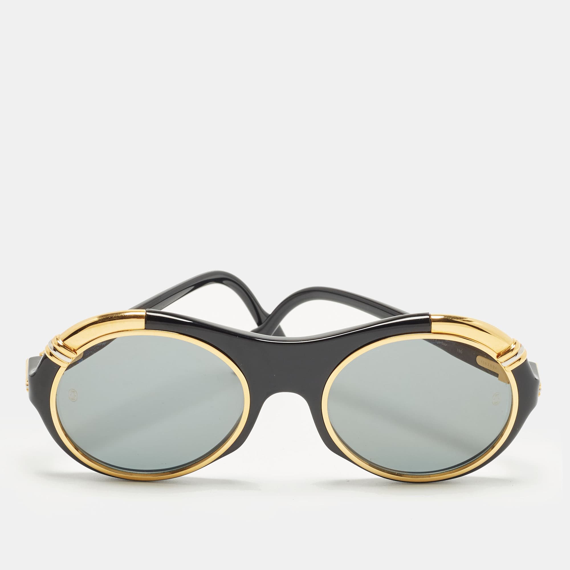 Cartier Black/Gold Tone Diabolo 1991 Round Sunglasses