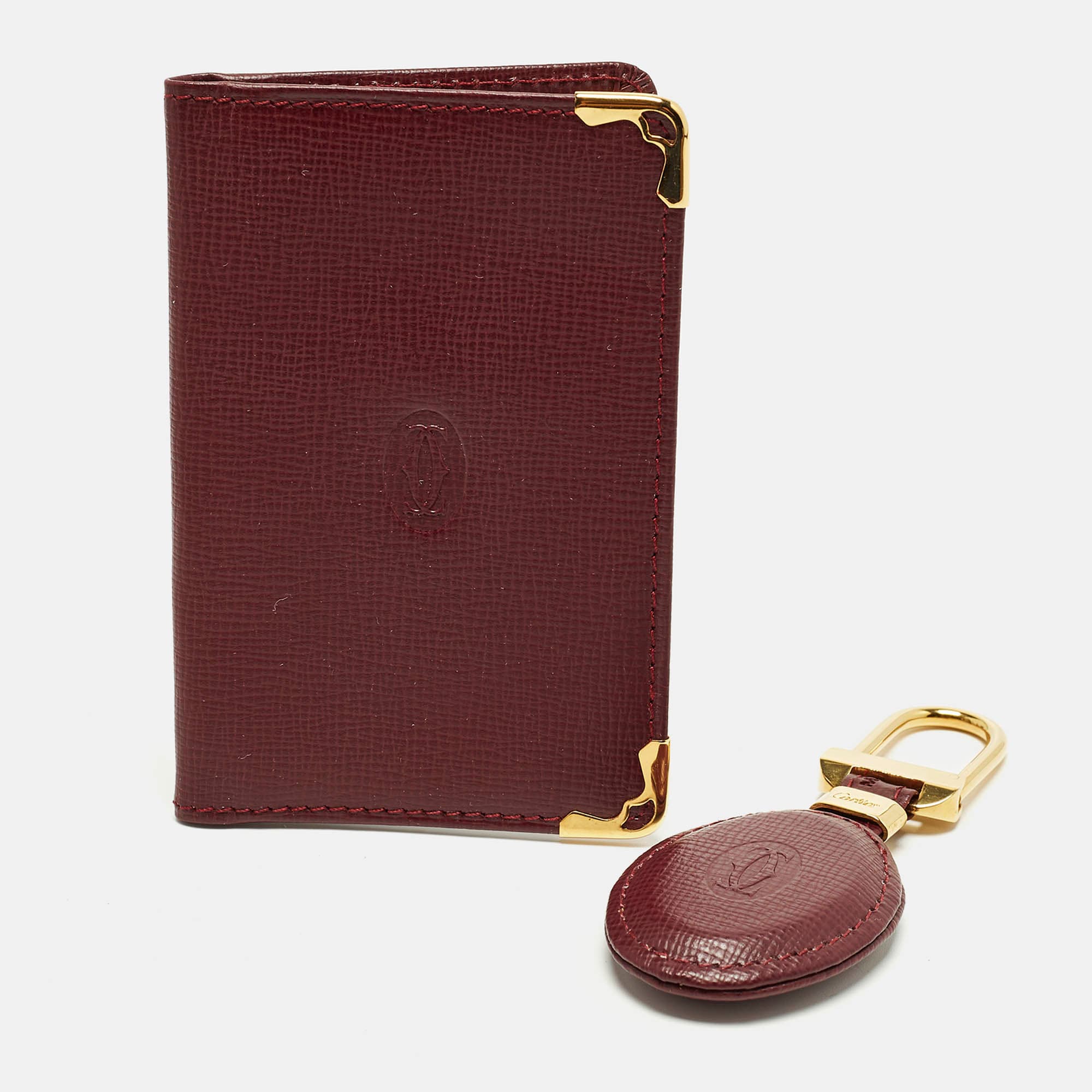 Cartier Must de Cartier Burgundy Leather Card Case with Leather Key Ring