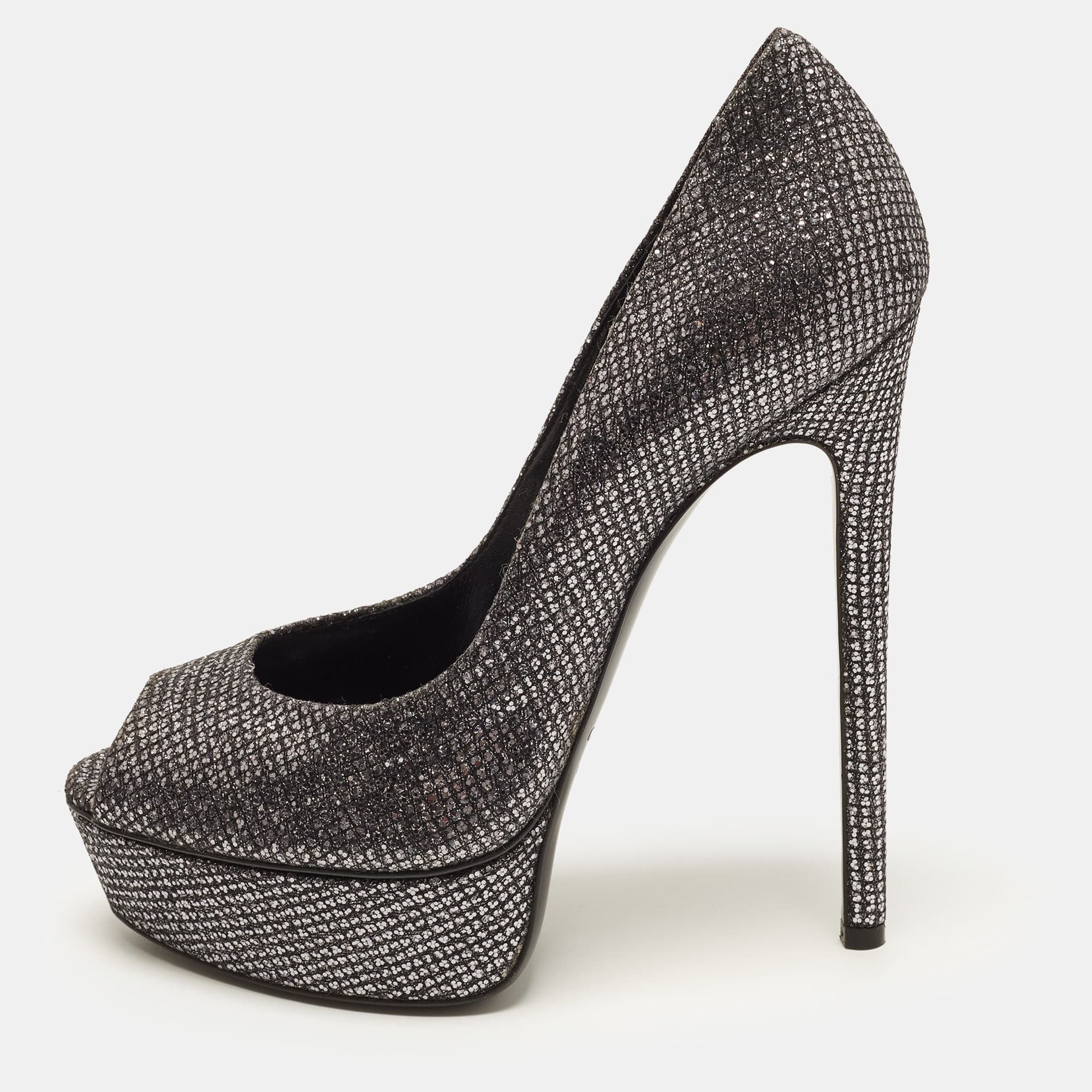 Casadei Size 38 Two Tone Glitter Platform Pumps