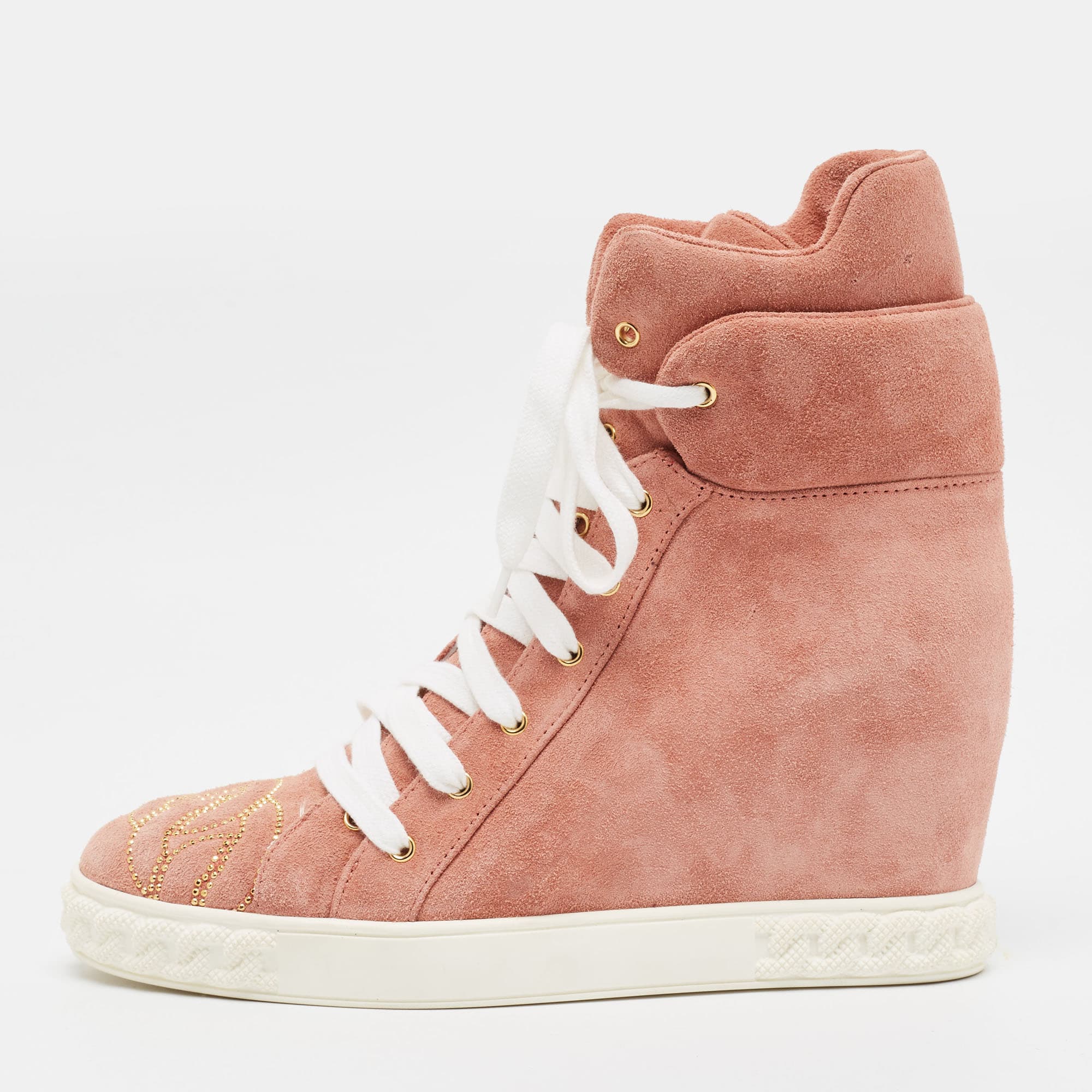 Casadei Size 39 Pink Suede Embellish Wedge Sneakers