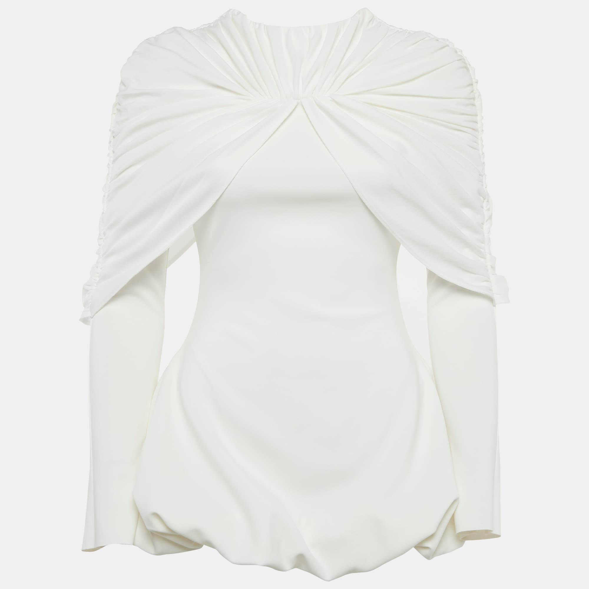 C.Dam White Jersey Draped Bubble Hem Mini Dress XS