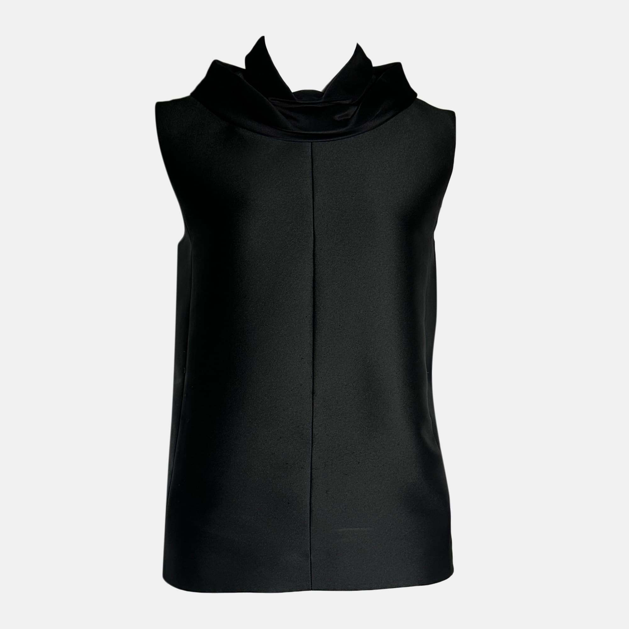 Celine Black Sleeveless Top with Ruffled Collar S