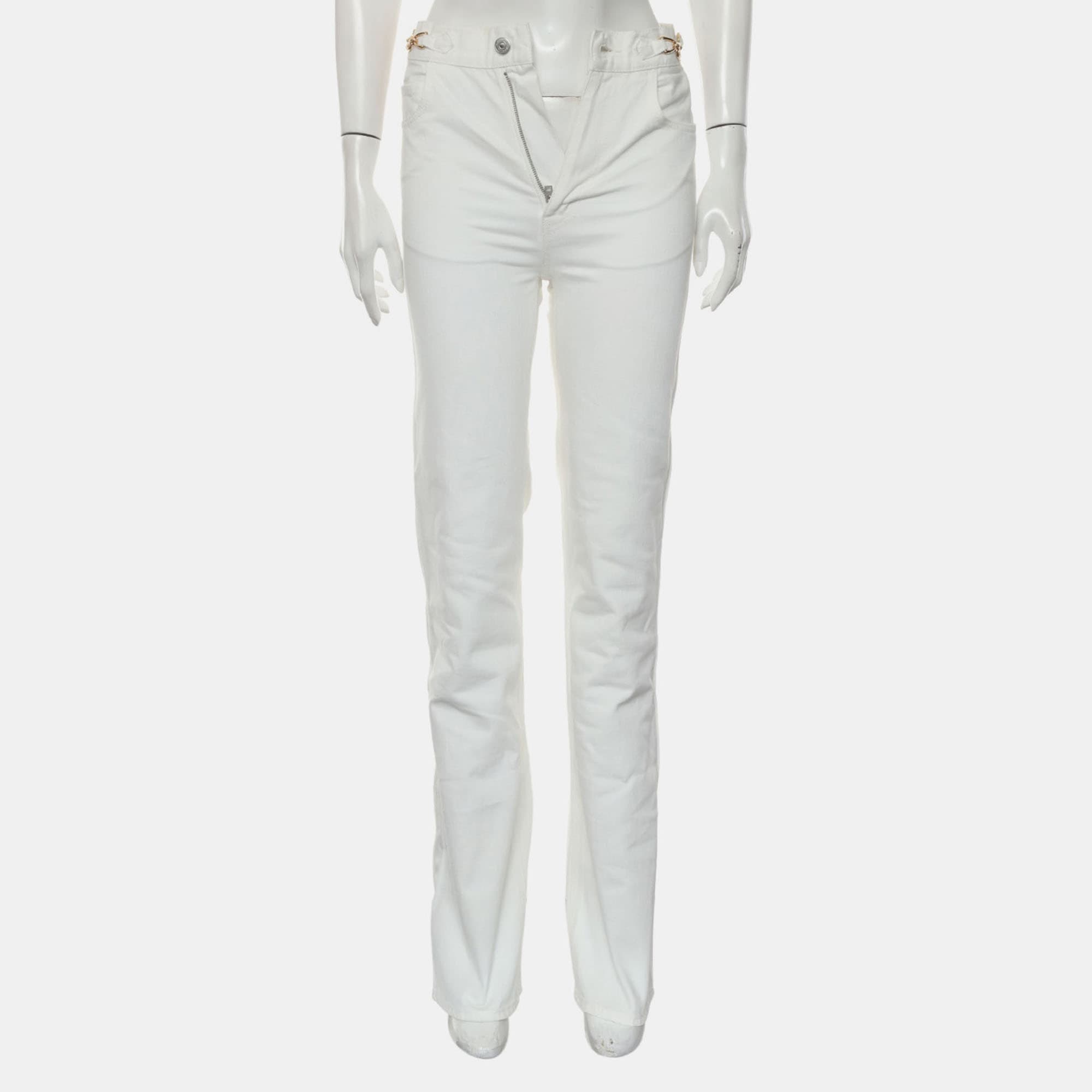 Celine White Cotton Triomphe Straight Jeans XS