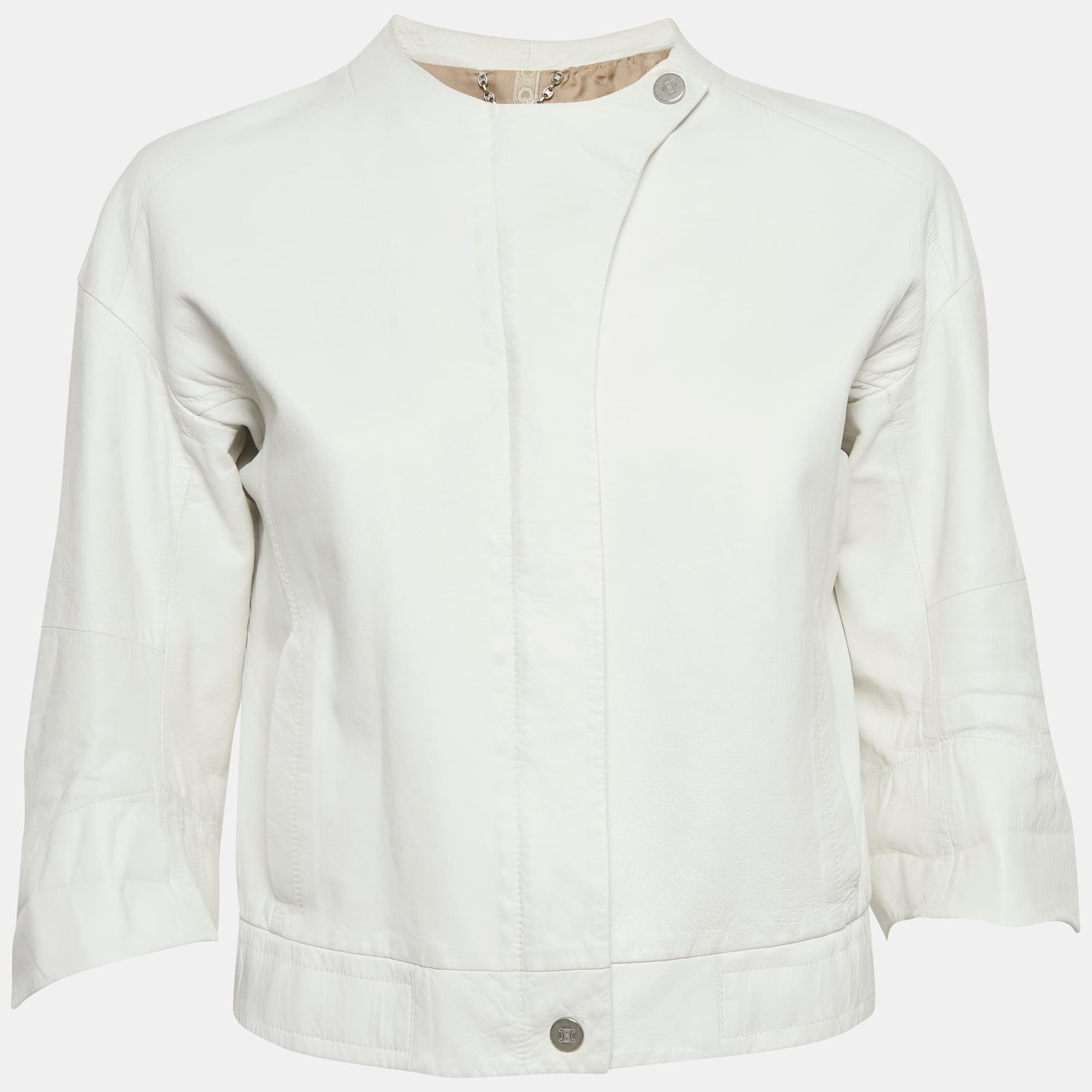 Celine White Leather Zip-Up Jacket M