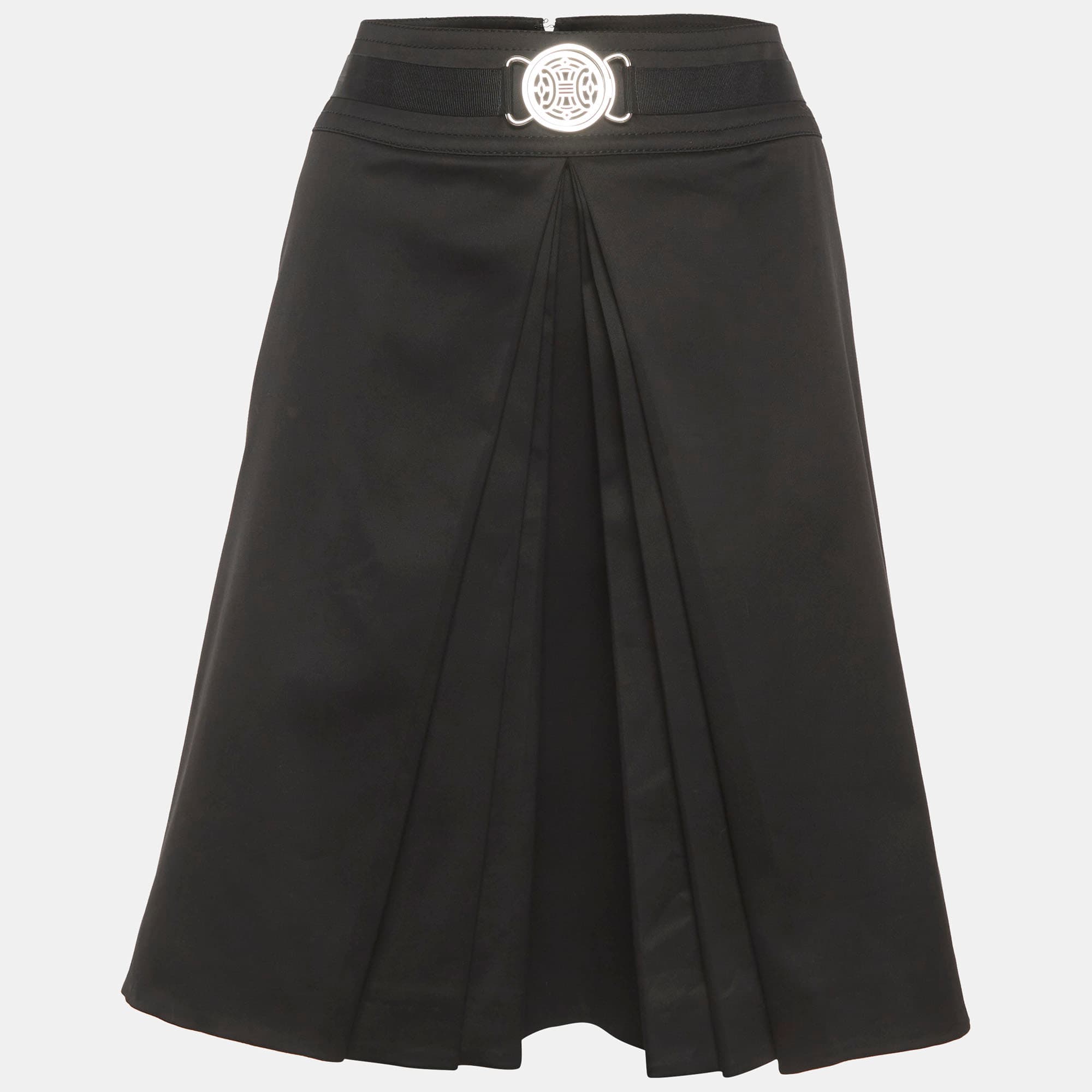 Celine Black Cotton Pleated Knee Length Skirt L