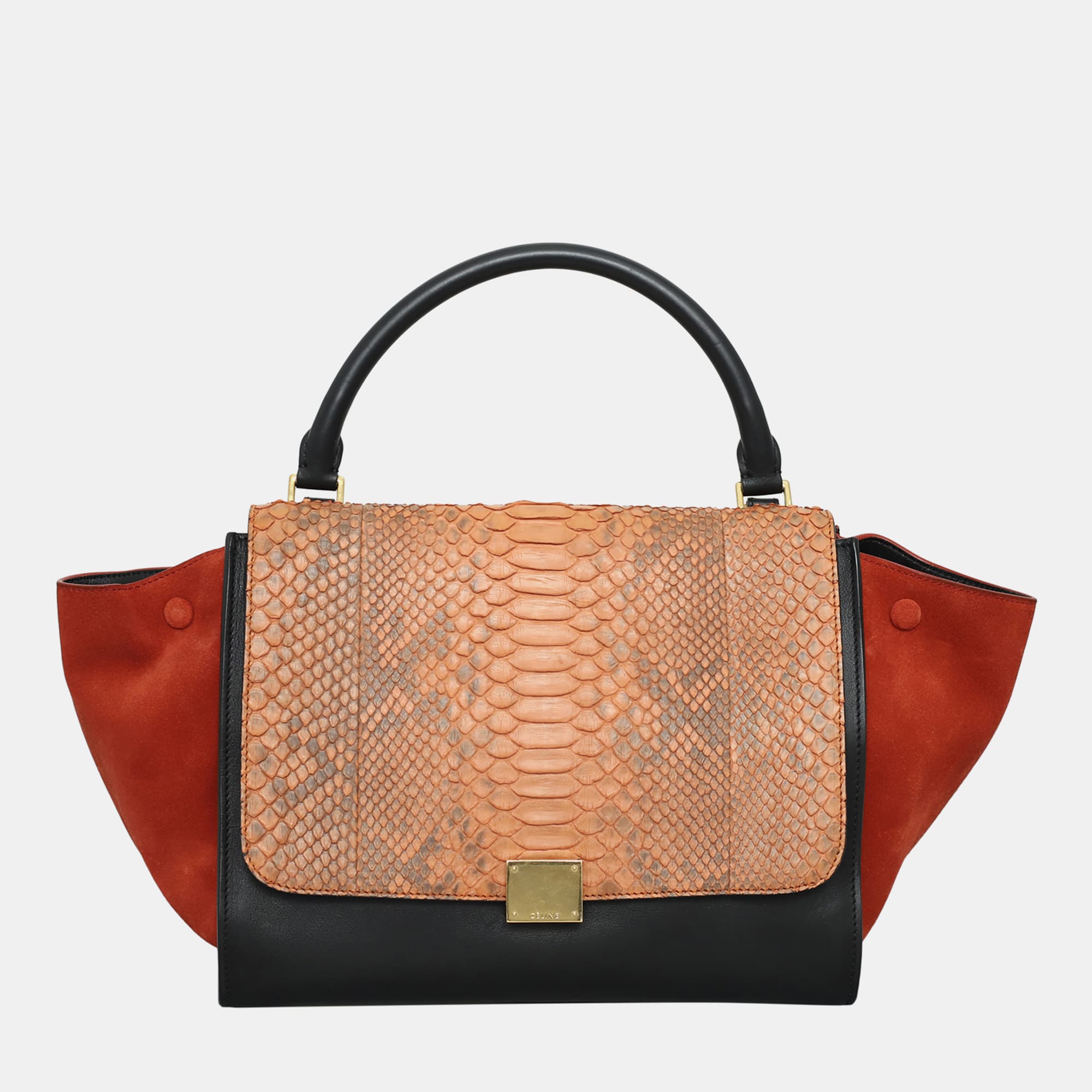 Celine Trapeze Medium Tricolor Python Suede Leather Top Handle Bag