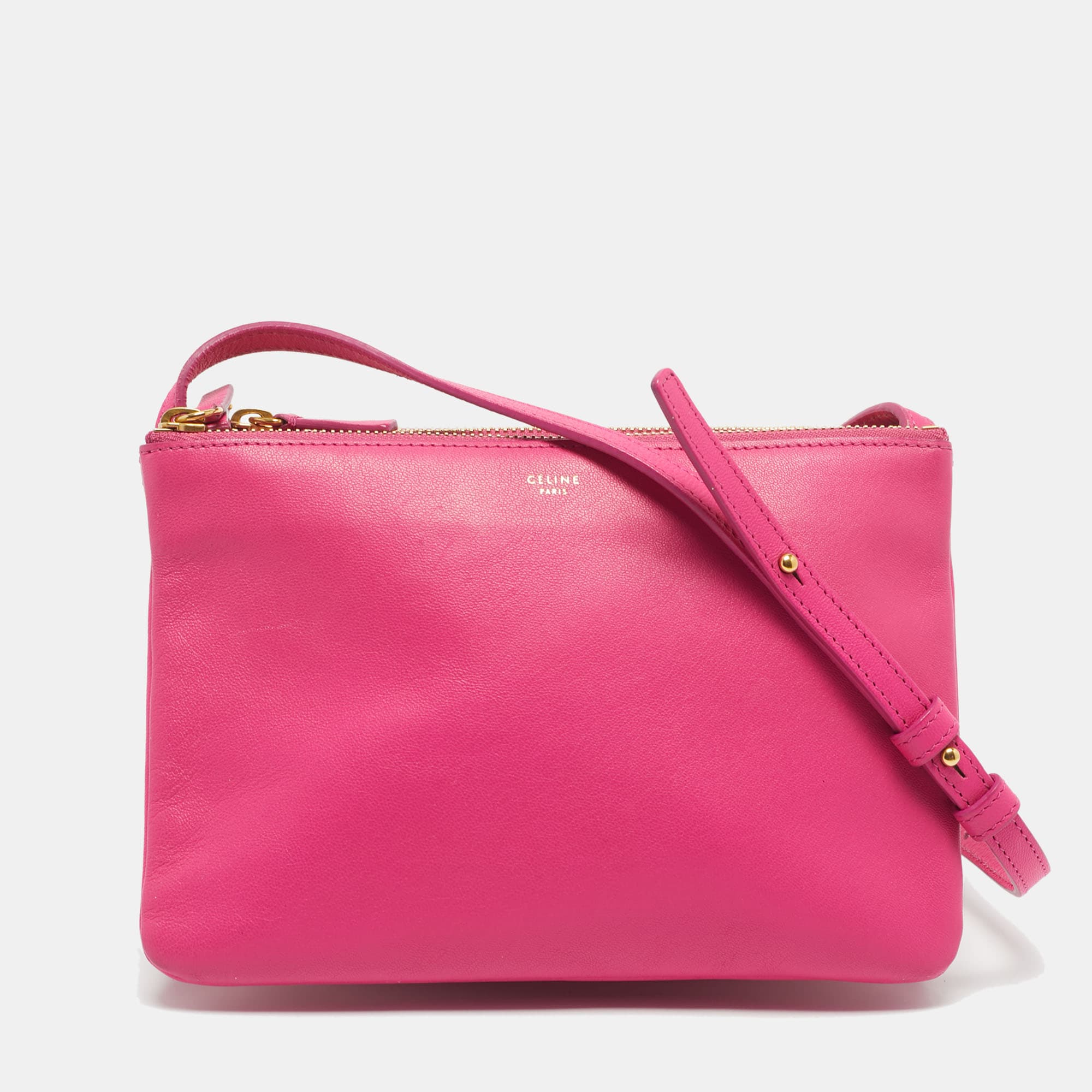 Celine Fuchsia Leather Small Trio Crossbody Bag