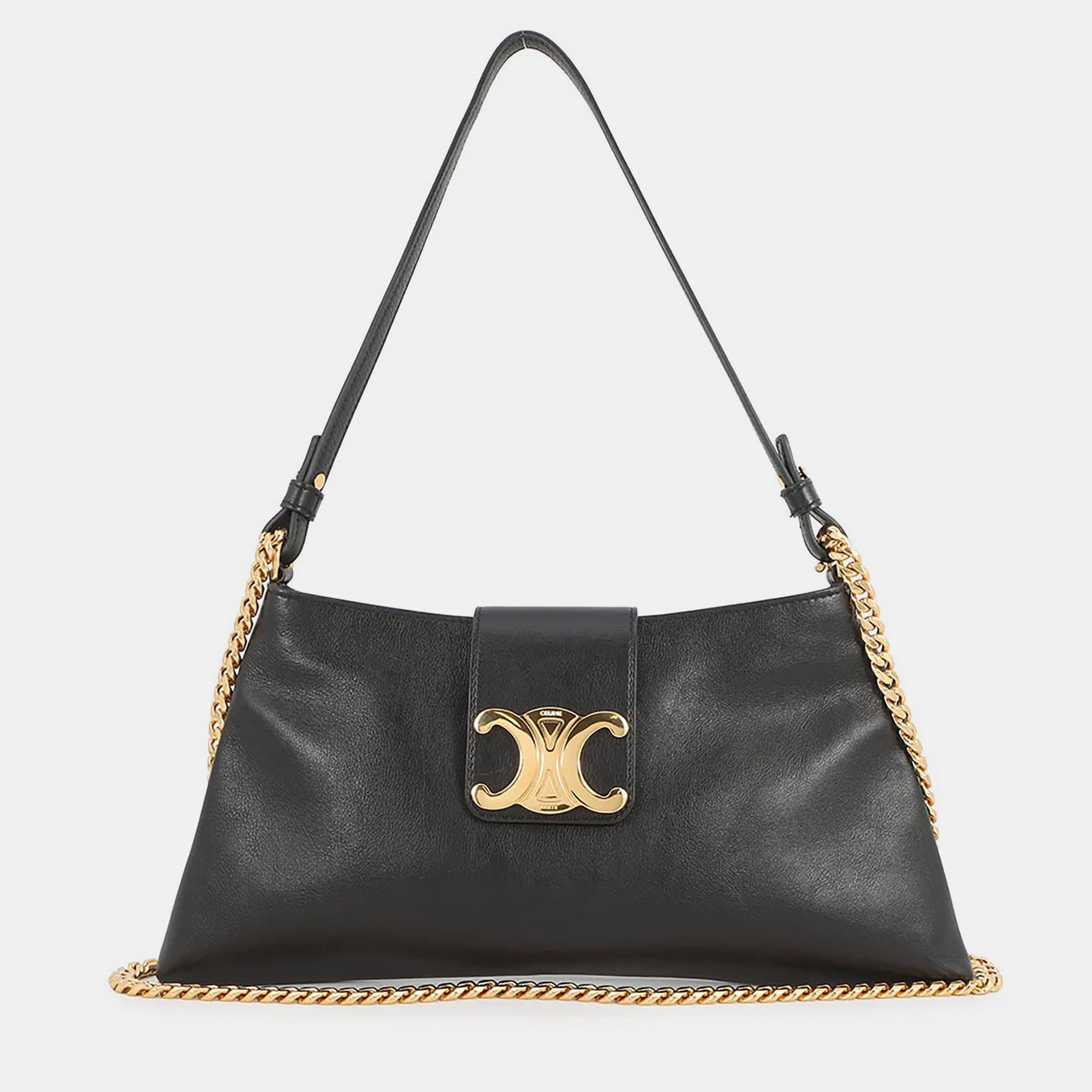 Celine Willturn Clutch Black Leather Shoulder Bag