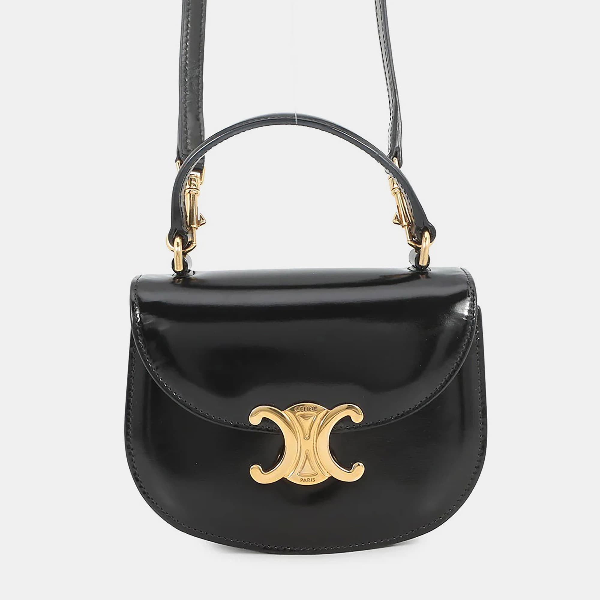 Celine Triomphe Mini Black Calfskin Leather Top Handle Bag
