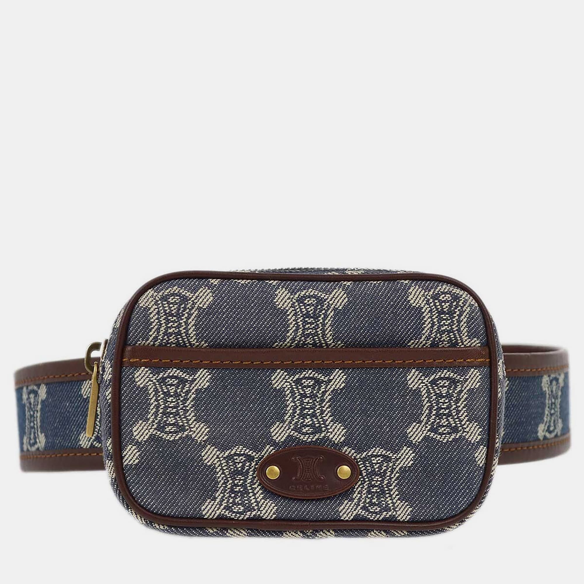 Celine Blue Denim Macadam Belt Bum Bag