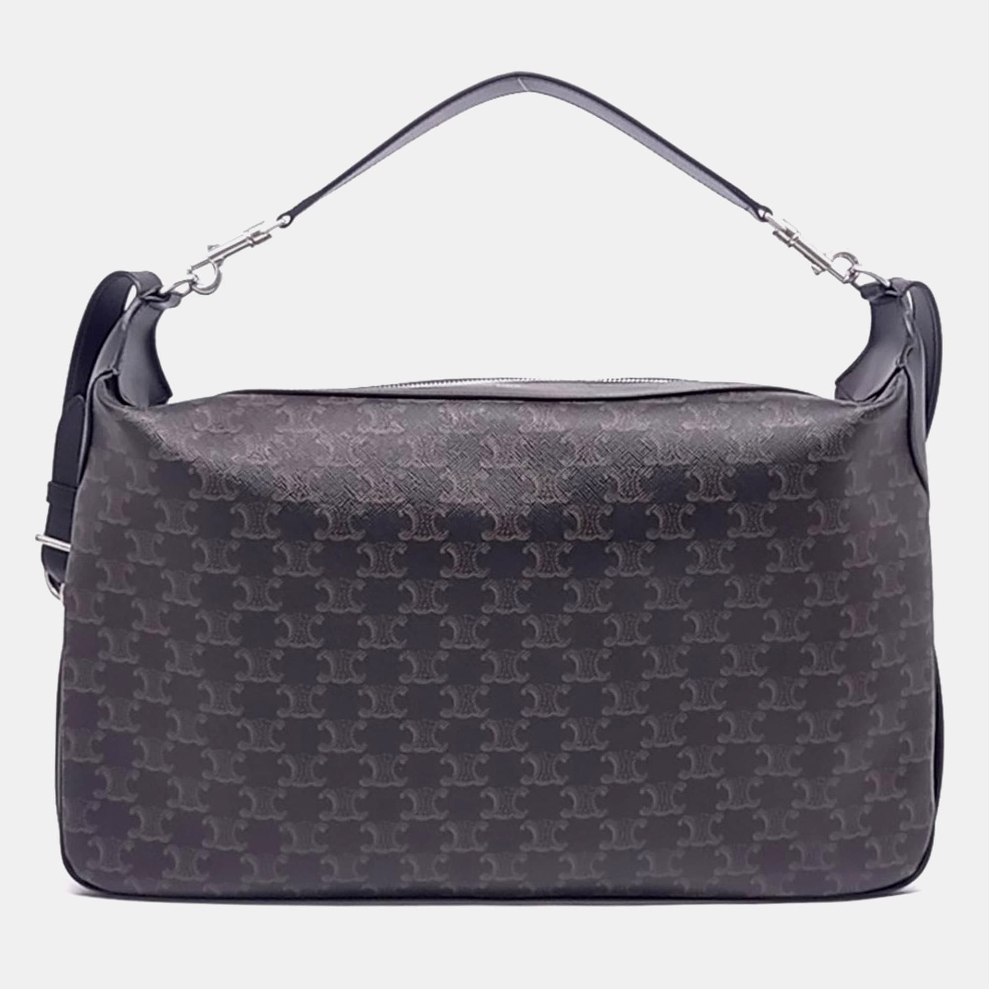 Celine Romi Large Black Triomphe Canvas Shoulder Bag
