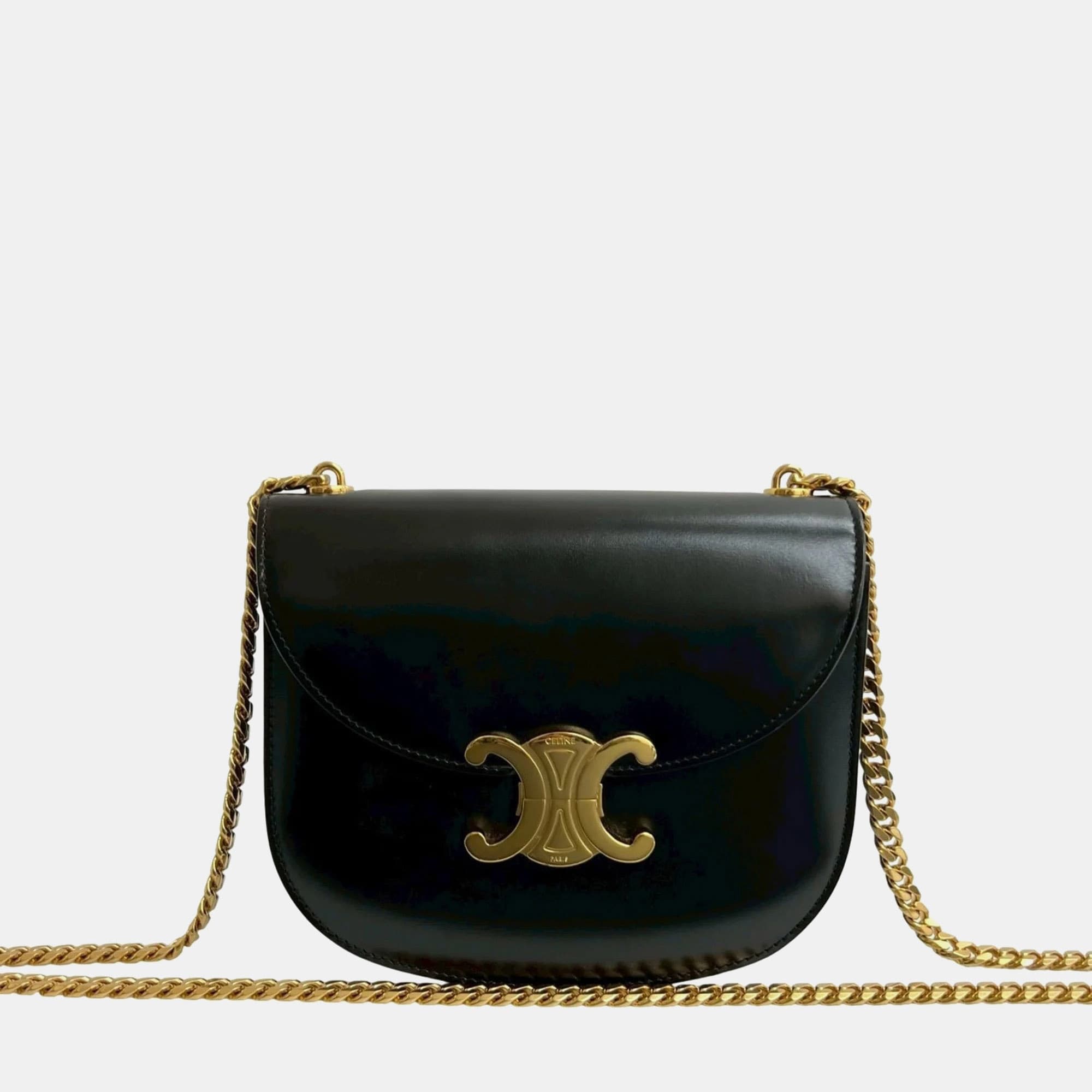 Celine Teen Chain Besace Triomphe Black Shiny Calfskin Shoulder Bag