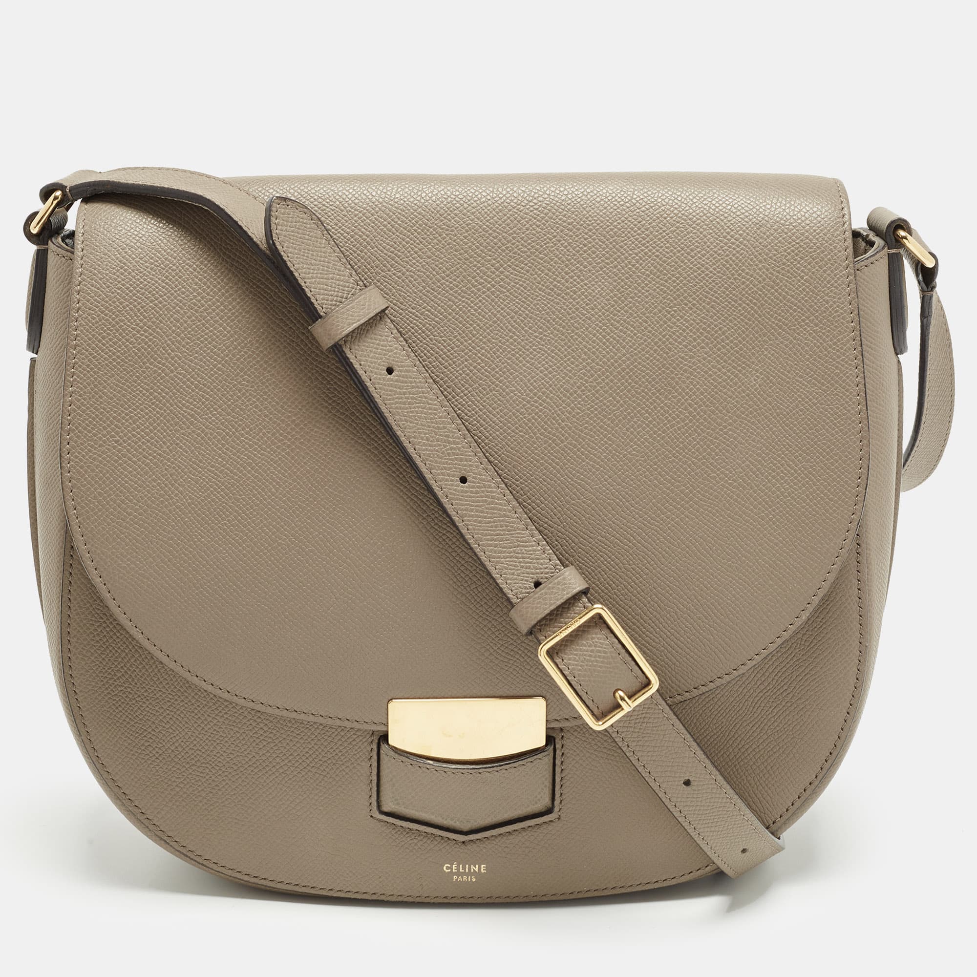 Celine Trotteur Medium Beige Leather Shoulder Bag