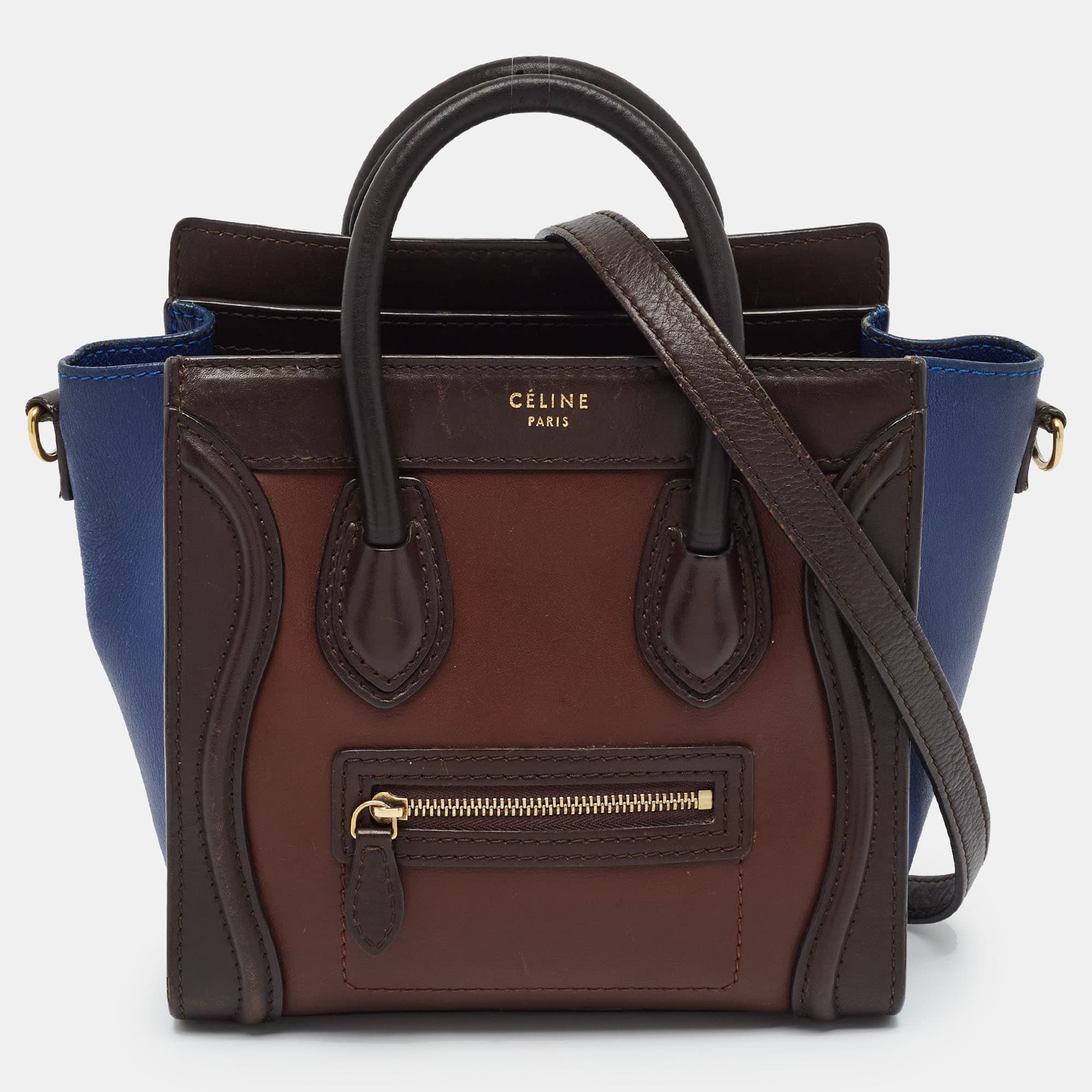 Celine Luggage Nano Tricolor Leather Tote