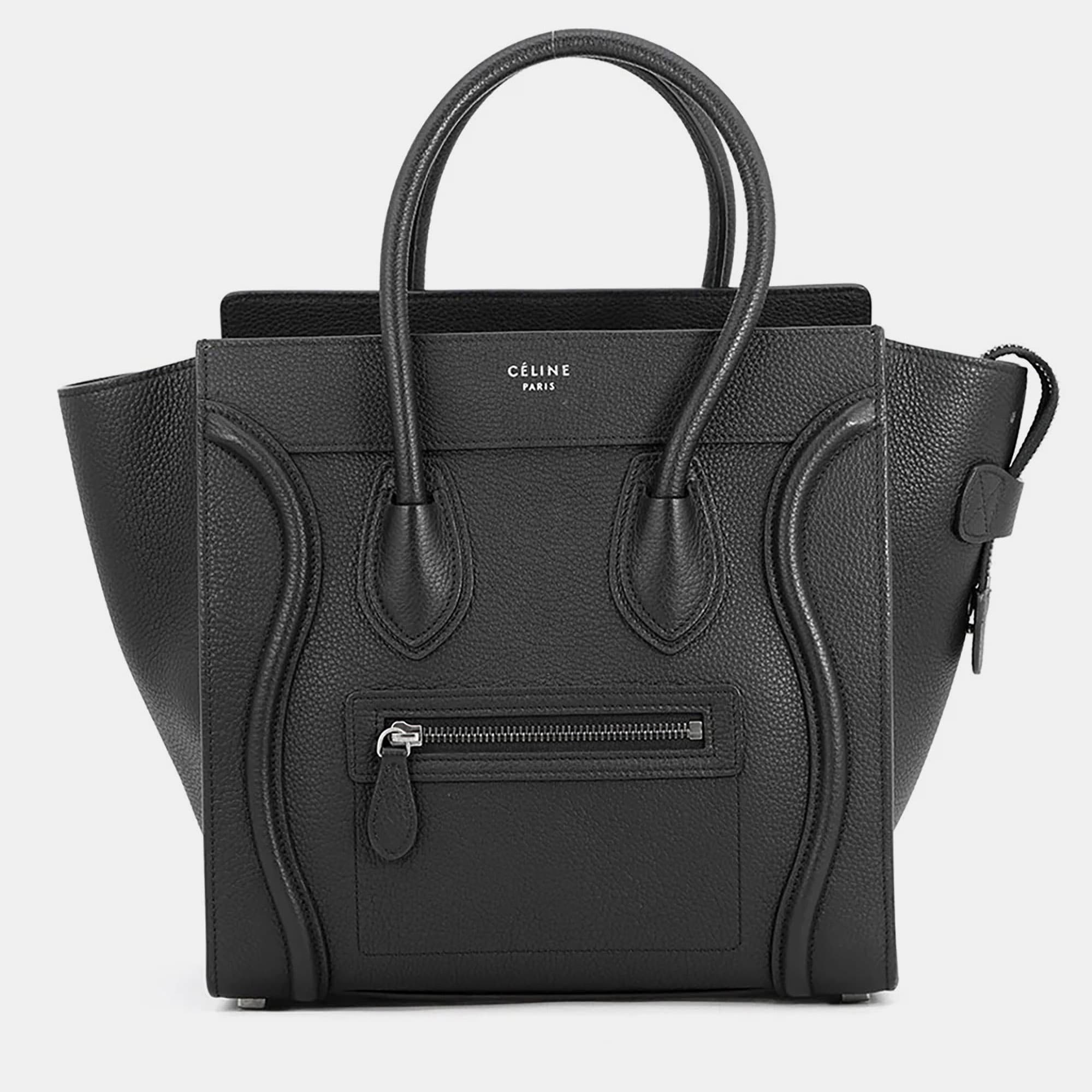 Celine Luggage Micro Black Drummed Leather Tote Bag