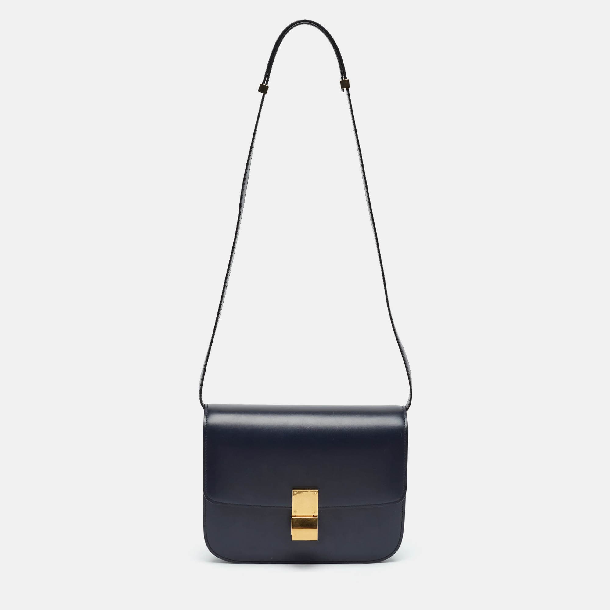 Celine Classic Box Medium Navy Blue Shoulder Bag
