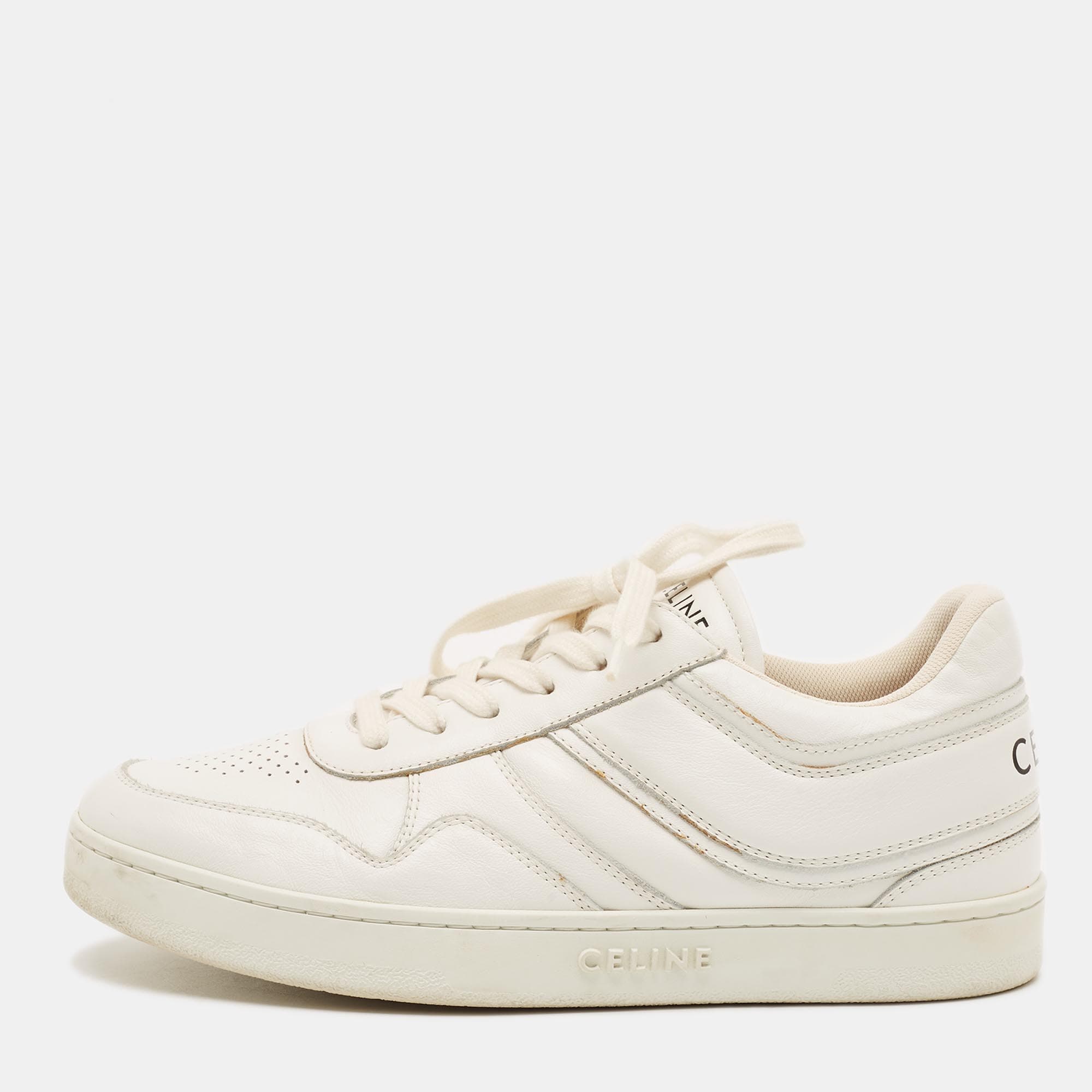 Celine Size 38 White Leather Trainer Low Top Sneakers