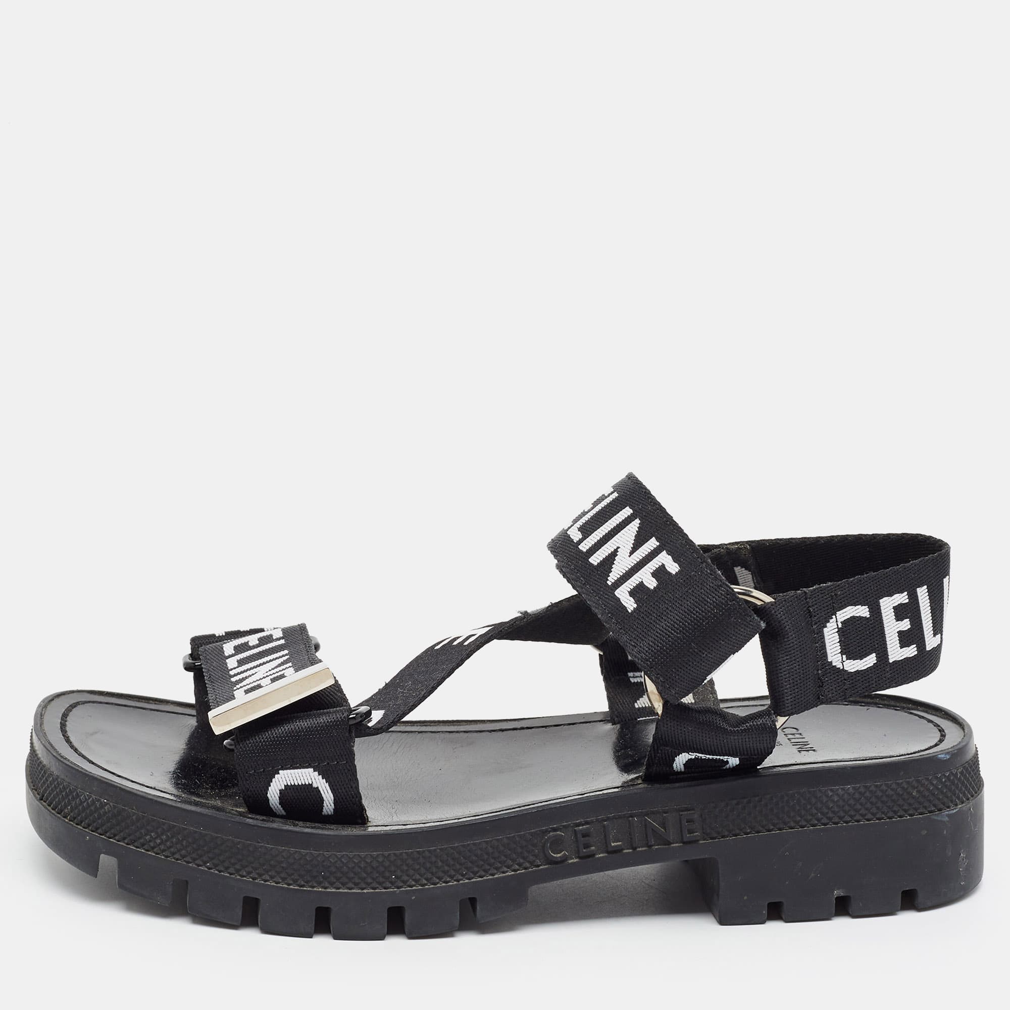 Celine Leo Size 36 Black Canvas Slingback Sandals