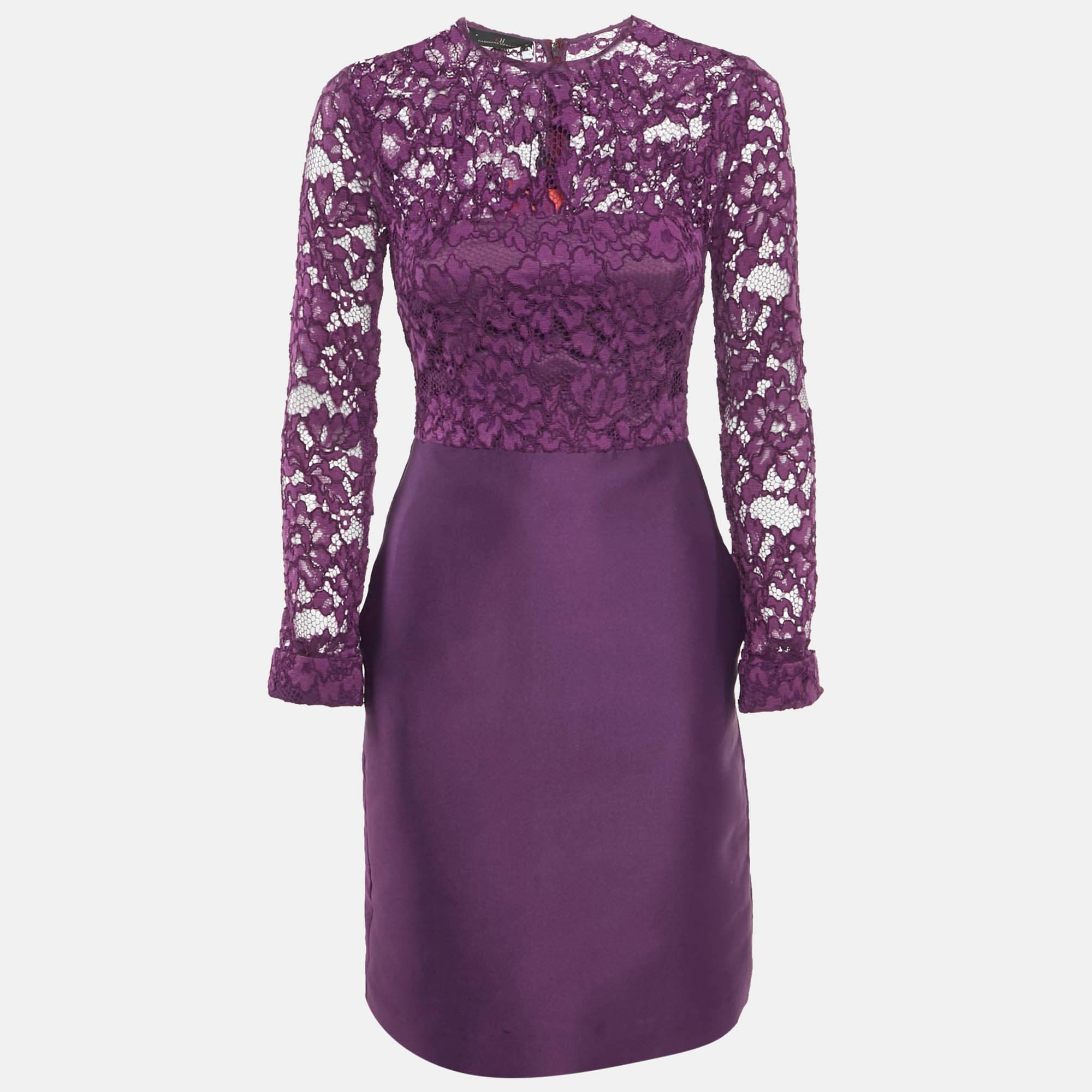 CH Carolina Herrera Purple Lace and Satin Short Dress S