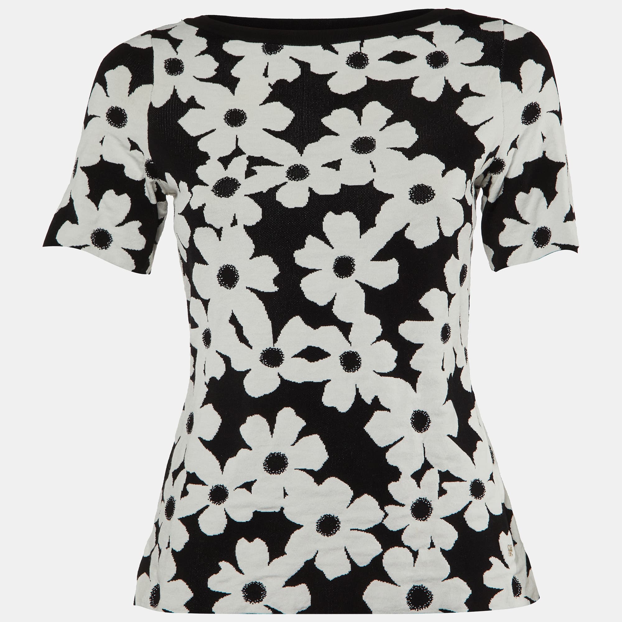 CH Carolina Herrera Monochrome Floral Jacquard Knit Top XXS