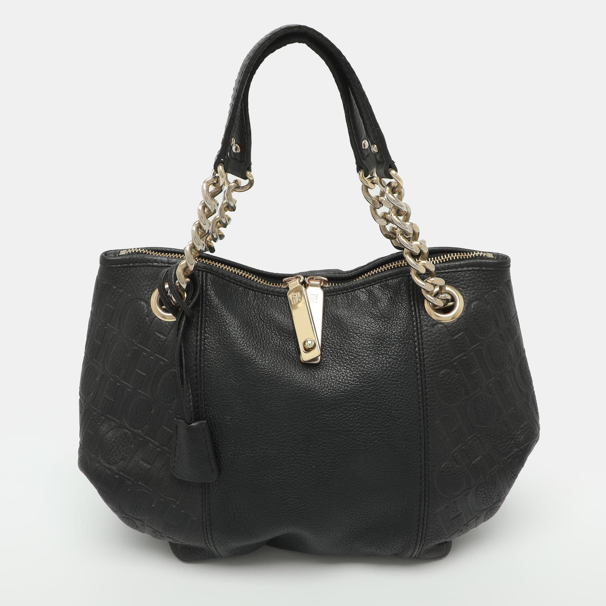 CH Carolina Herrera Black Leather Chain Hobo