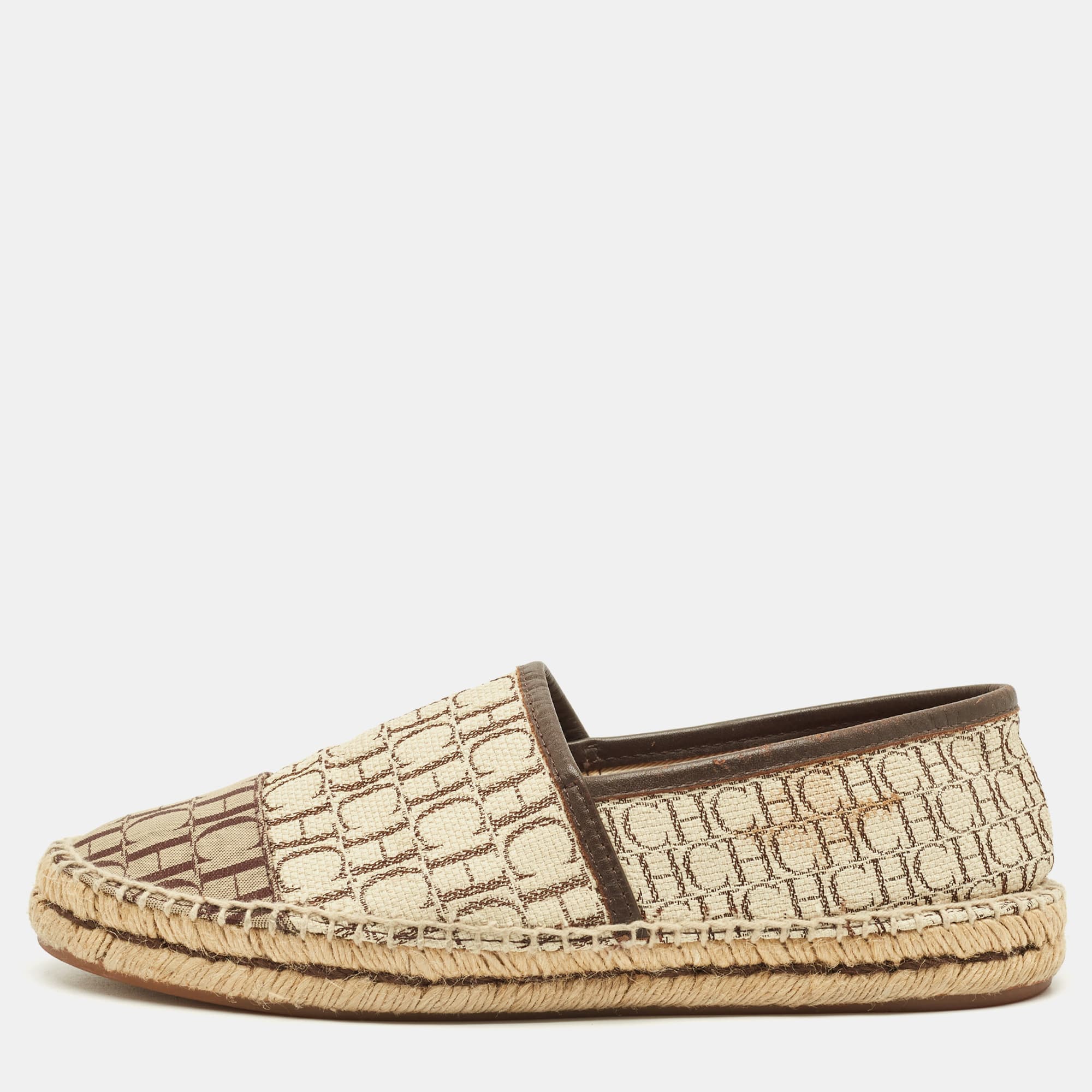 CH Carolina Herrera Size 38 Multicolor Monogram Canvas and Leather Espadrille Loafers