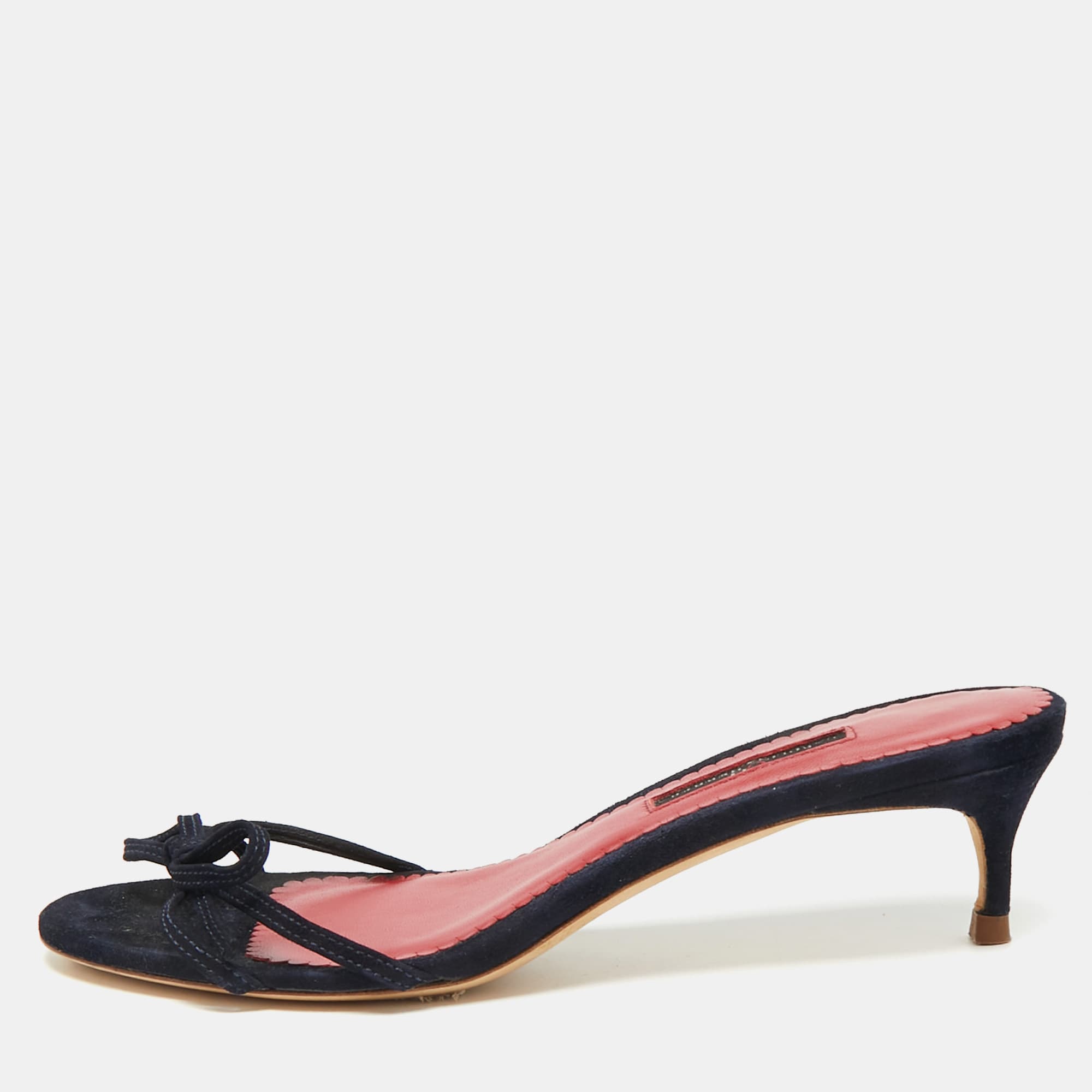 CH Carolina Herrera Bow Size 36 Navy Blue Suede Slide Sandals