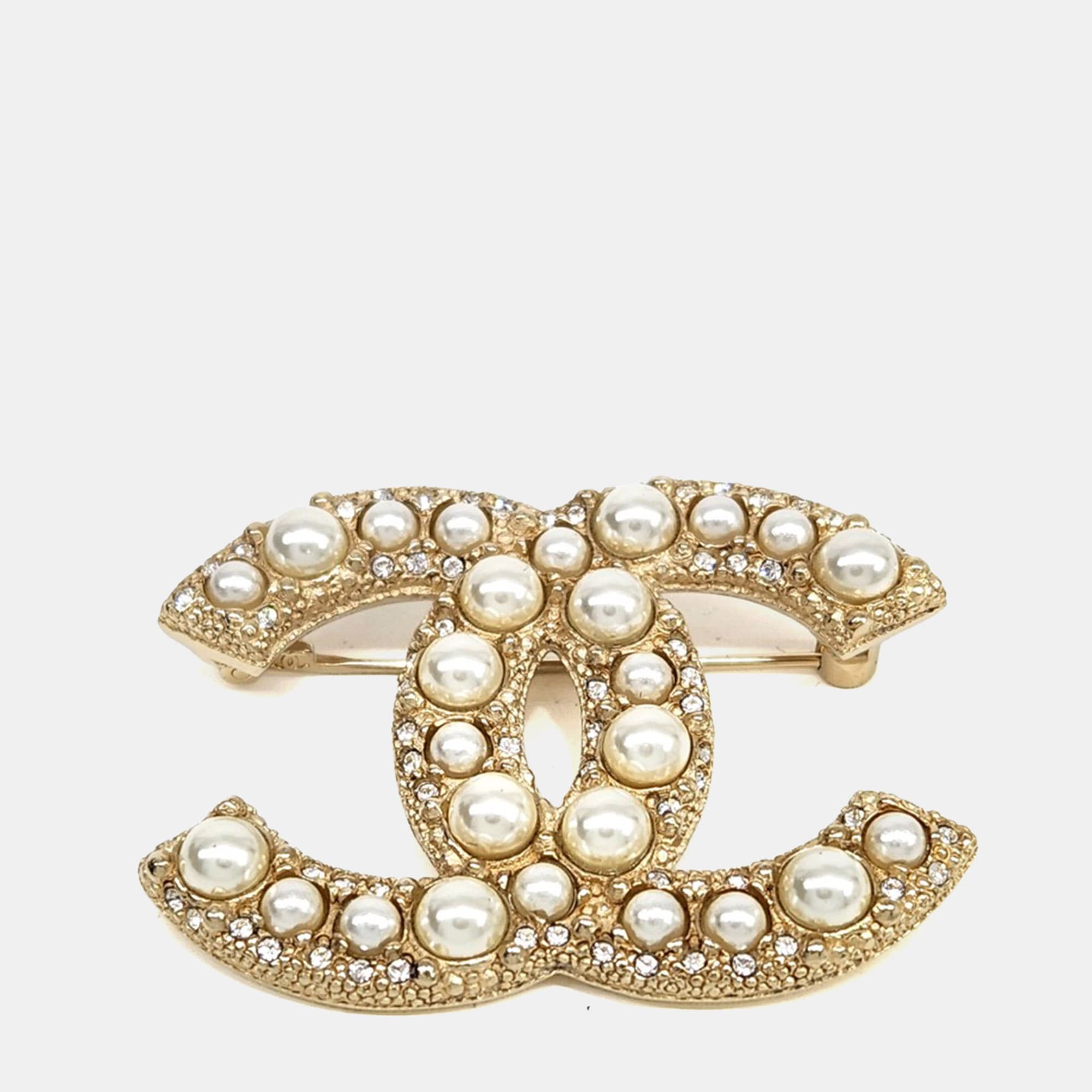 Chanel CC Gold Pearl Brooch