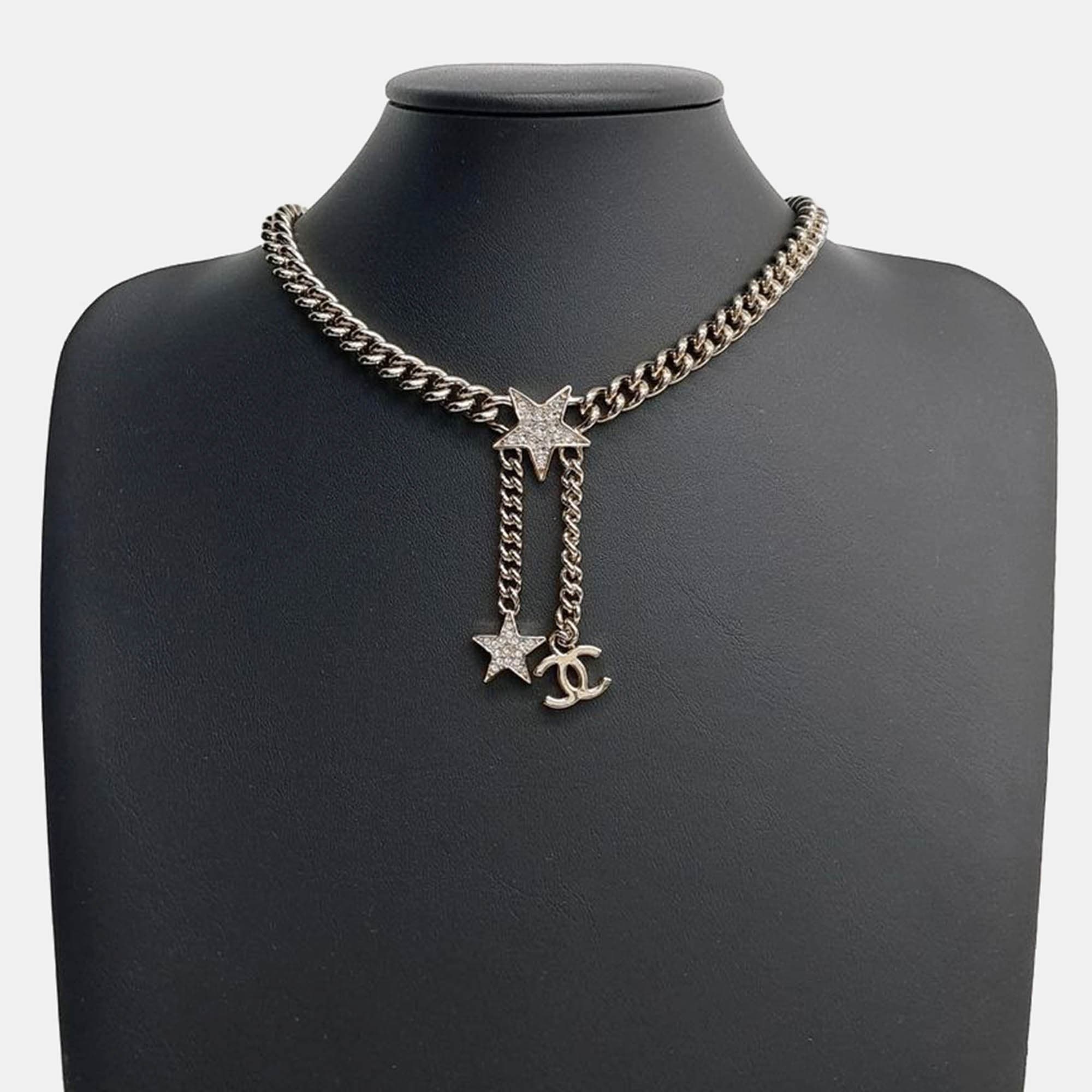 Chanel Star and CC Pendant Gold Tone Necklace