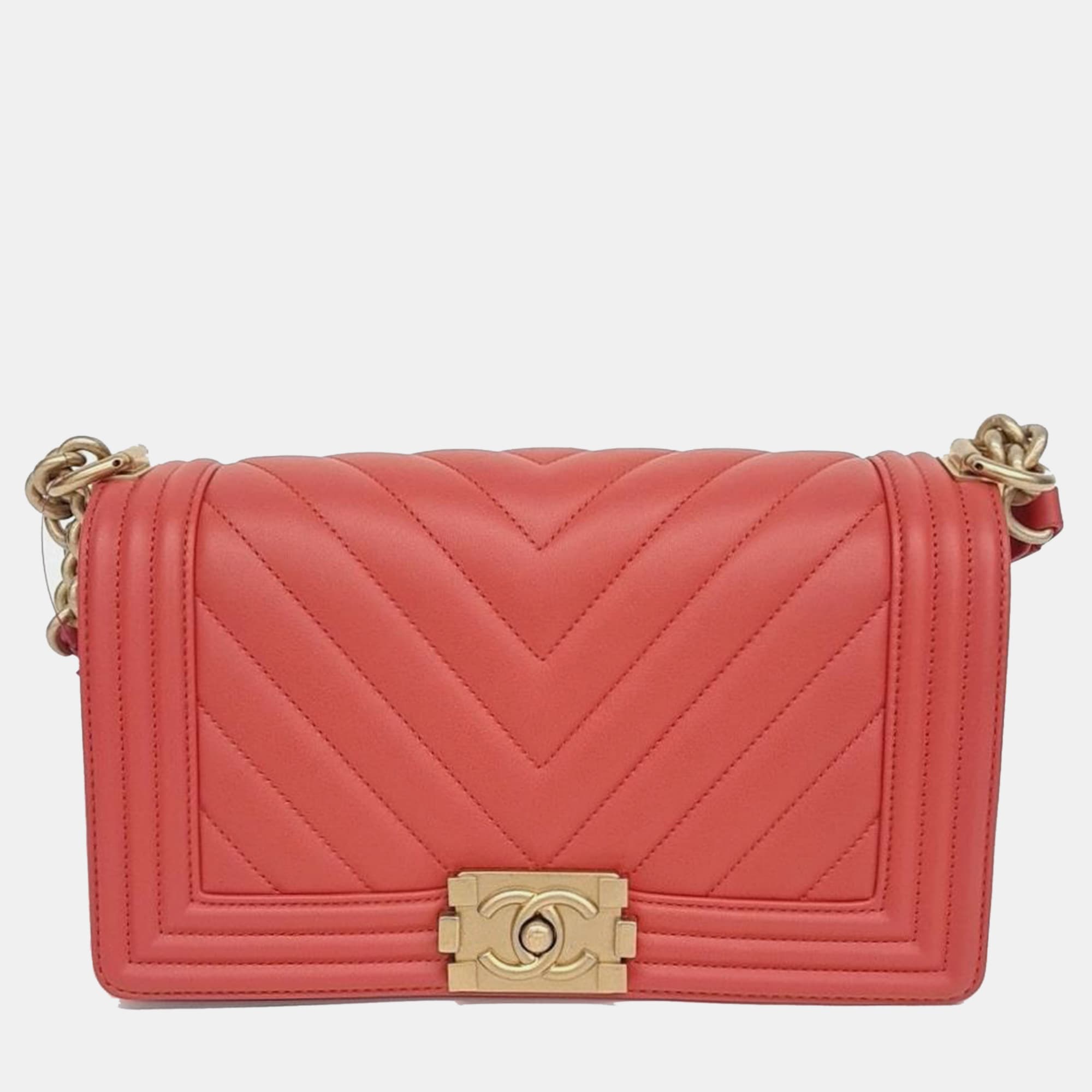 Chanel Boy Medium Coral Calfskin Leather Shoulder Bag