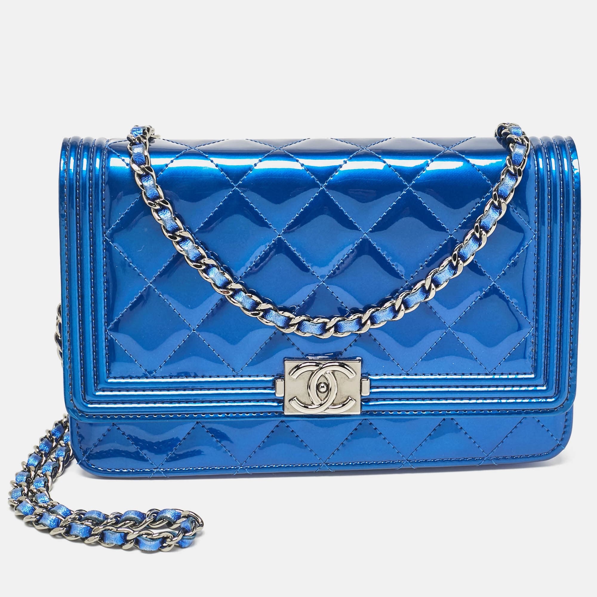 Chanel Boy Blue Patent Leather and Patent Leather Wallet On Chain