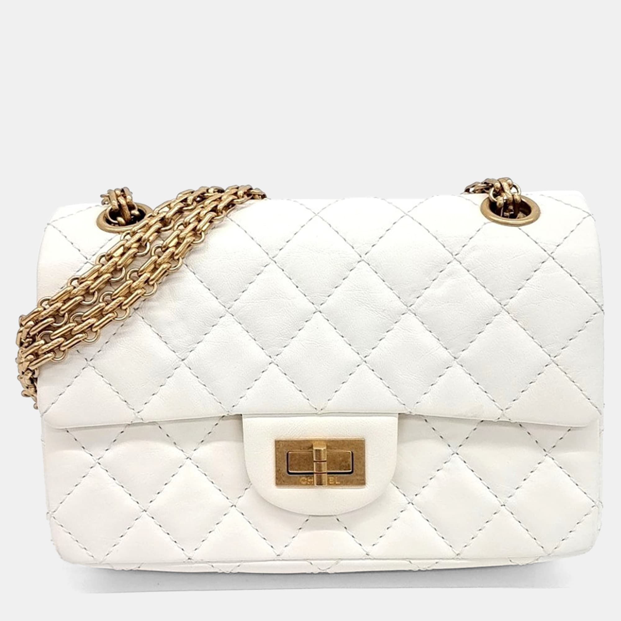 Chanel 2.55 Reissue 20 White Aged Calfskin Leather Flap Bag