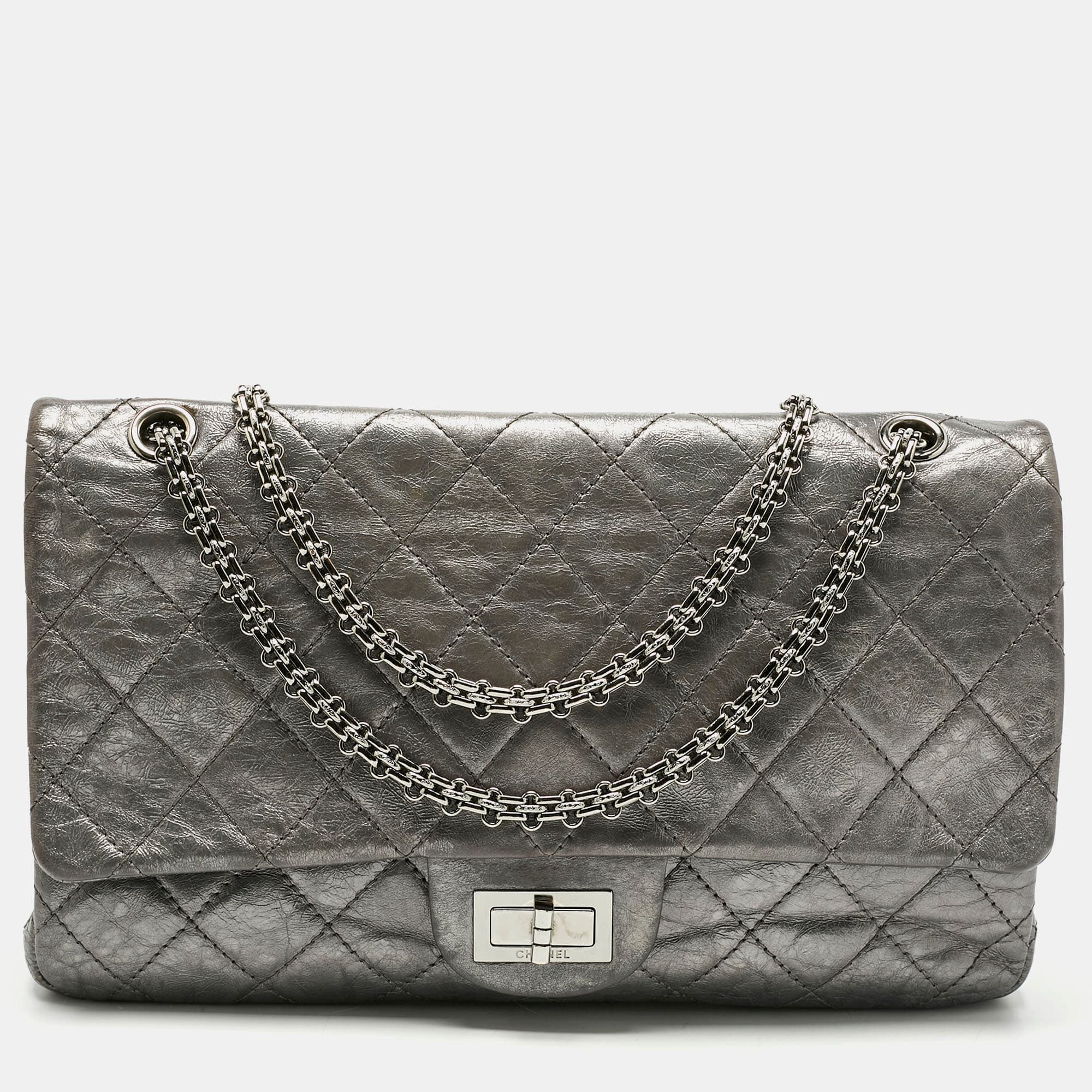 Chanel Metallic Grey Quilted Aged Leather 227 Reissue 2.55 Flap Bag