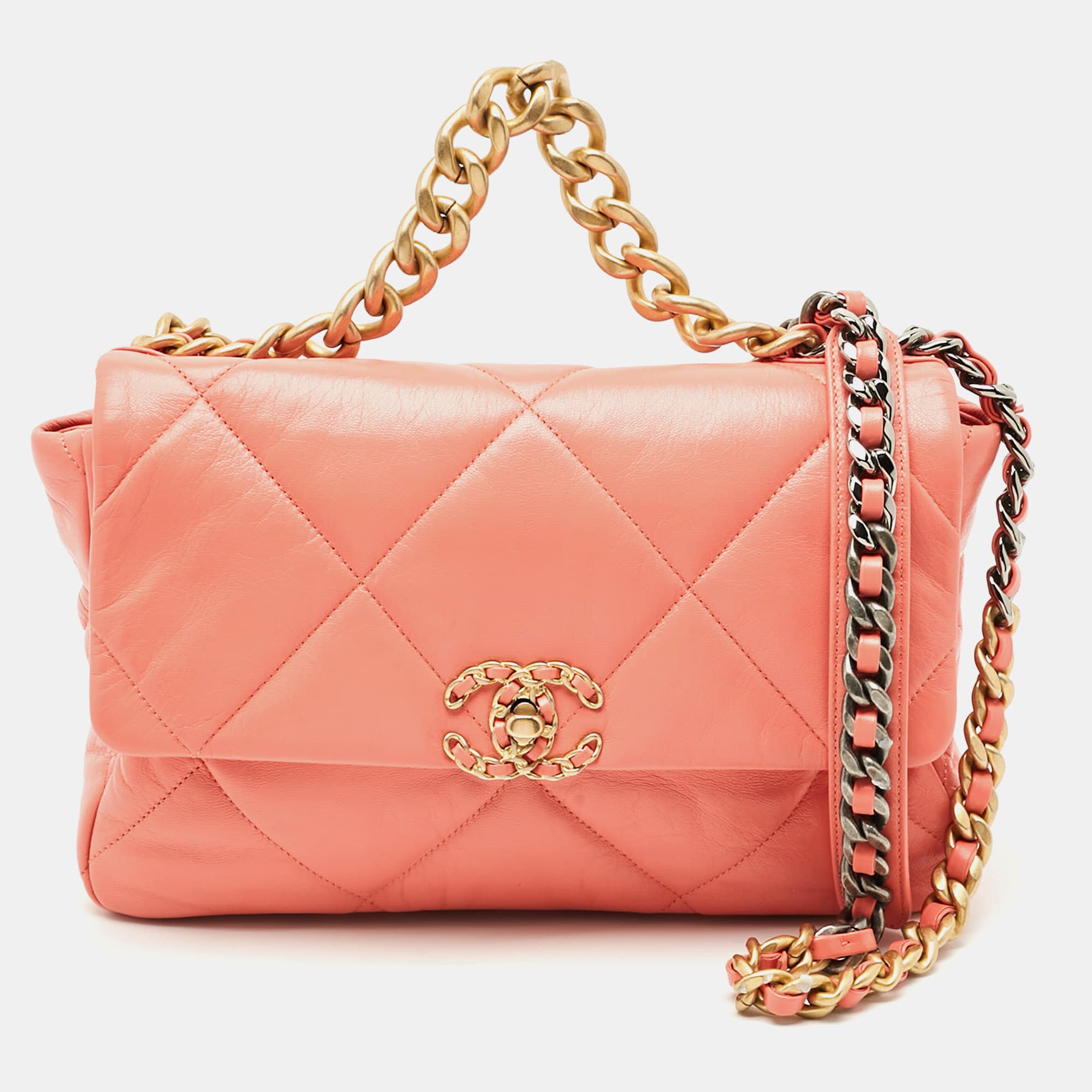 Chanel 19 Flap Medium Peach Quilted Leather Bag