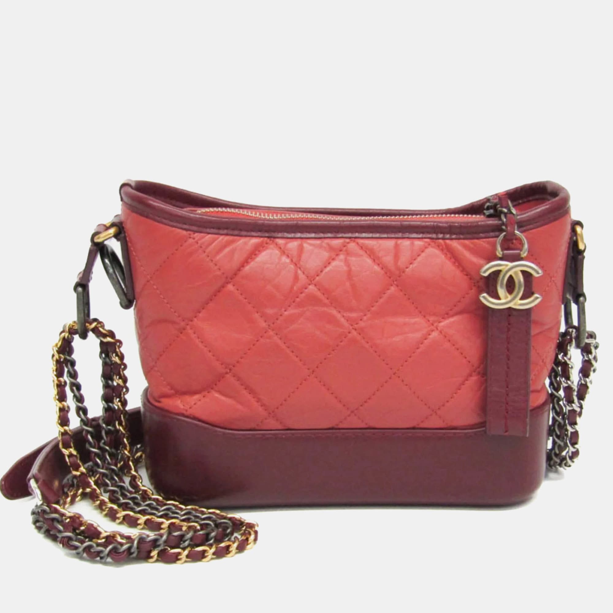 Chanel Gabrielle de Chanel Small Pink Burgundy Leather Shoulder Bag