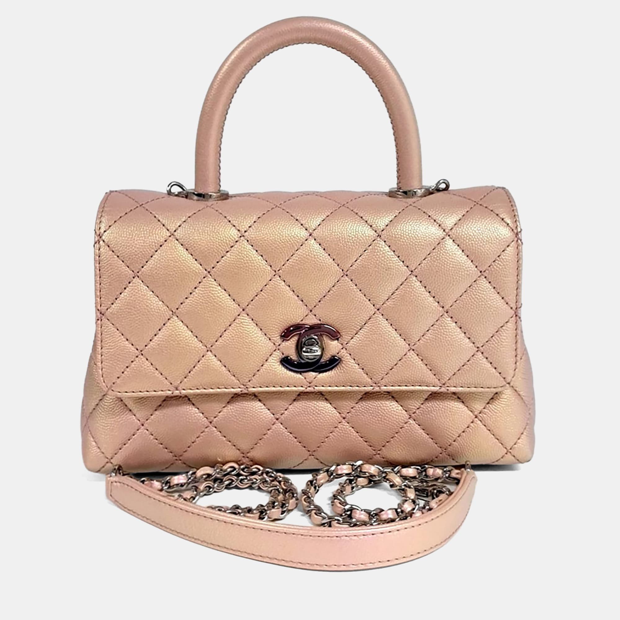Chanel Coco Handle 23 Pink Caviar Leather Top Handle Bag