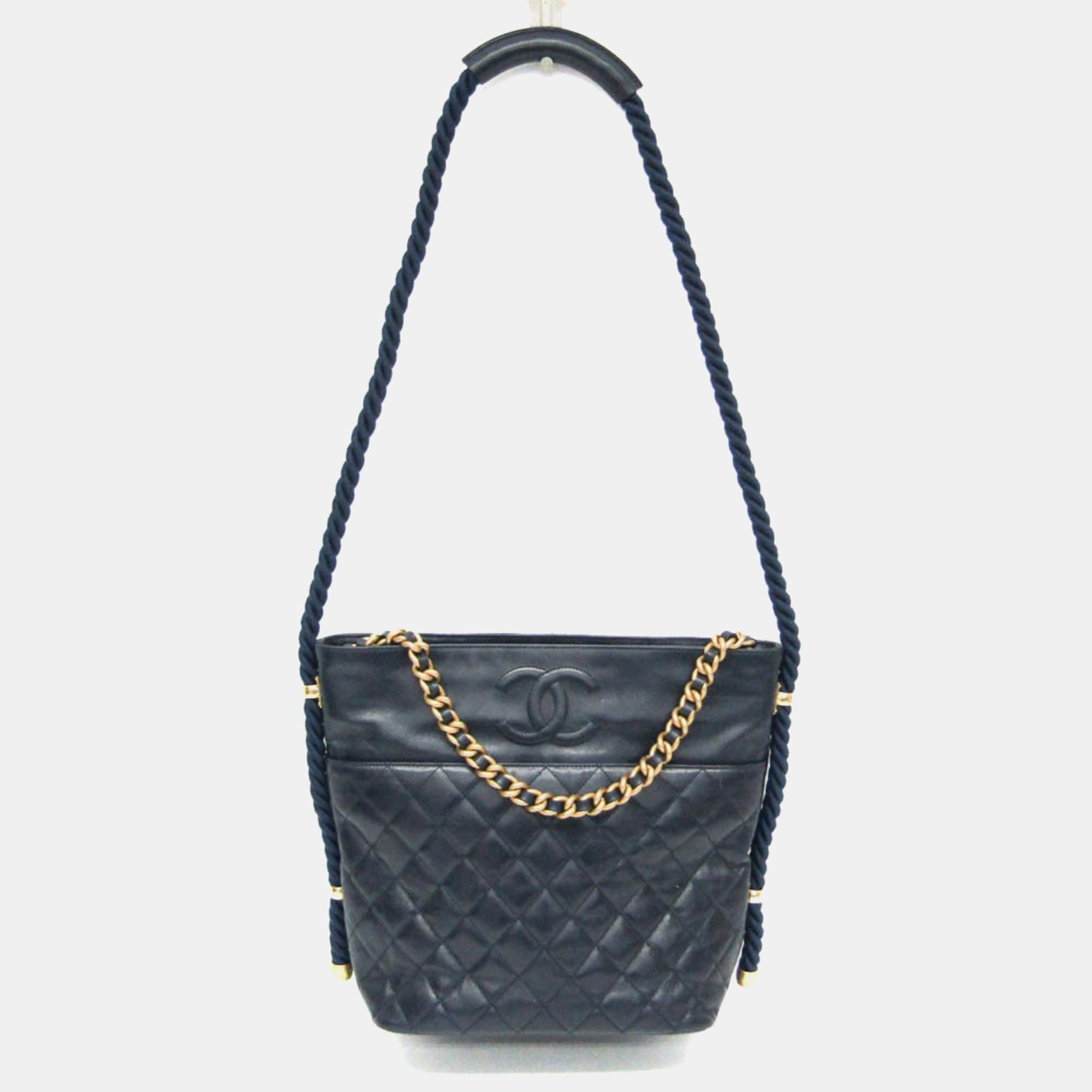 Chanel Matelasse Chain Handle Navy Leather 2-Way Shoulder Bag