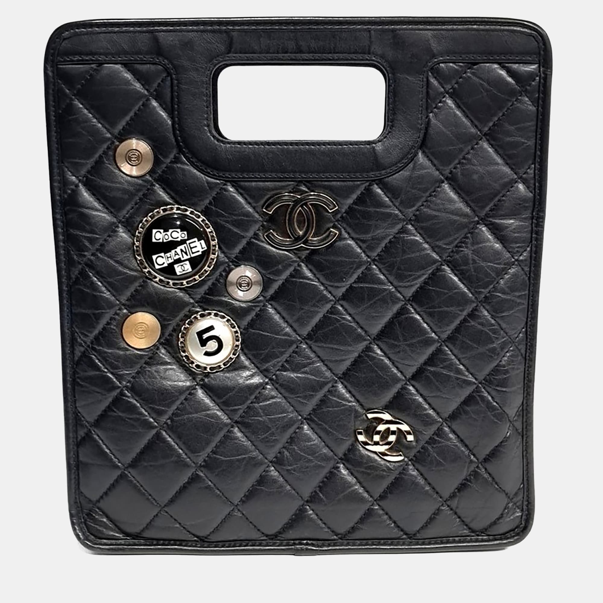 Chanel Charms Small Black Lambskin Leather Shopping Bag