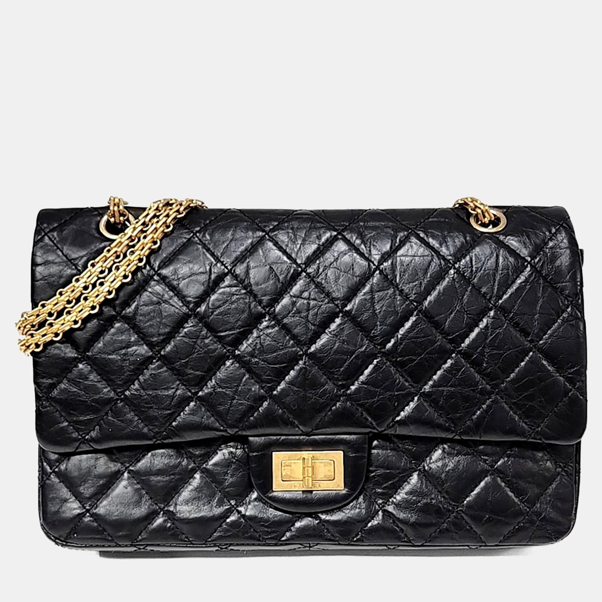 Chanel 2.55 Reissue 226 Black Aged Calfskin Leather Flap Bag
