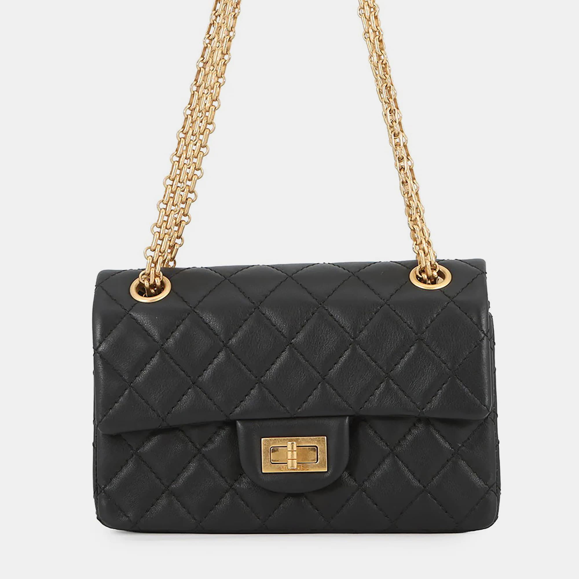 Chanel 2.55 Matelasse 20 Black Lambskin Leather Shoulder Bag