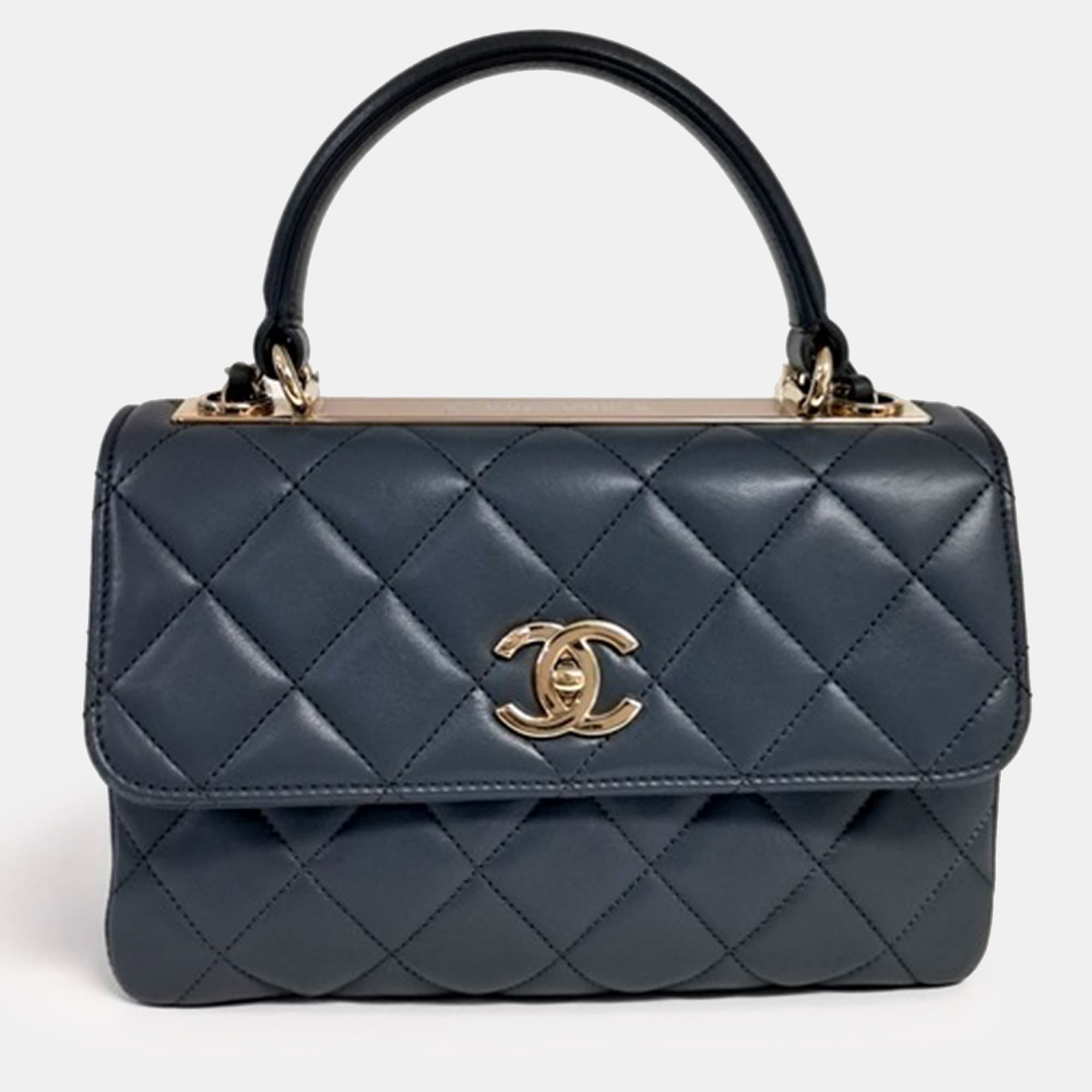 Chanel Trendy CC Small Black Quilted Lambskin Leather Top Handle Bag