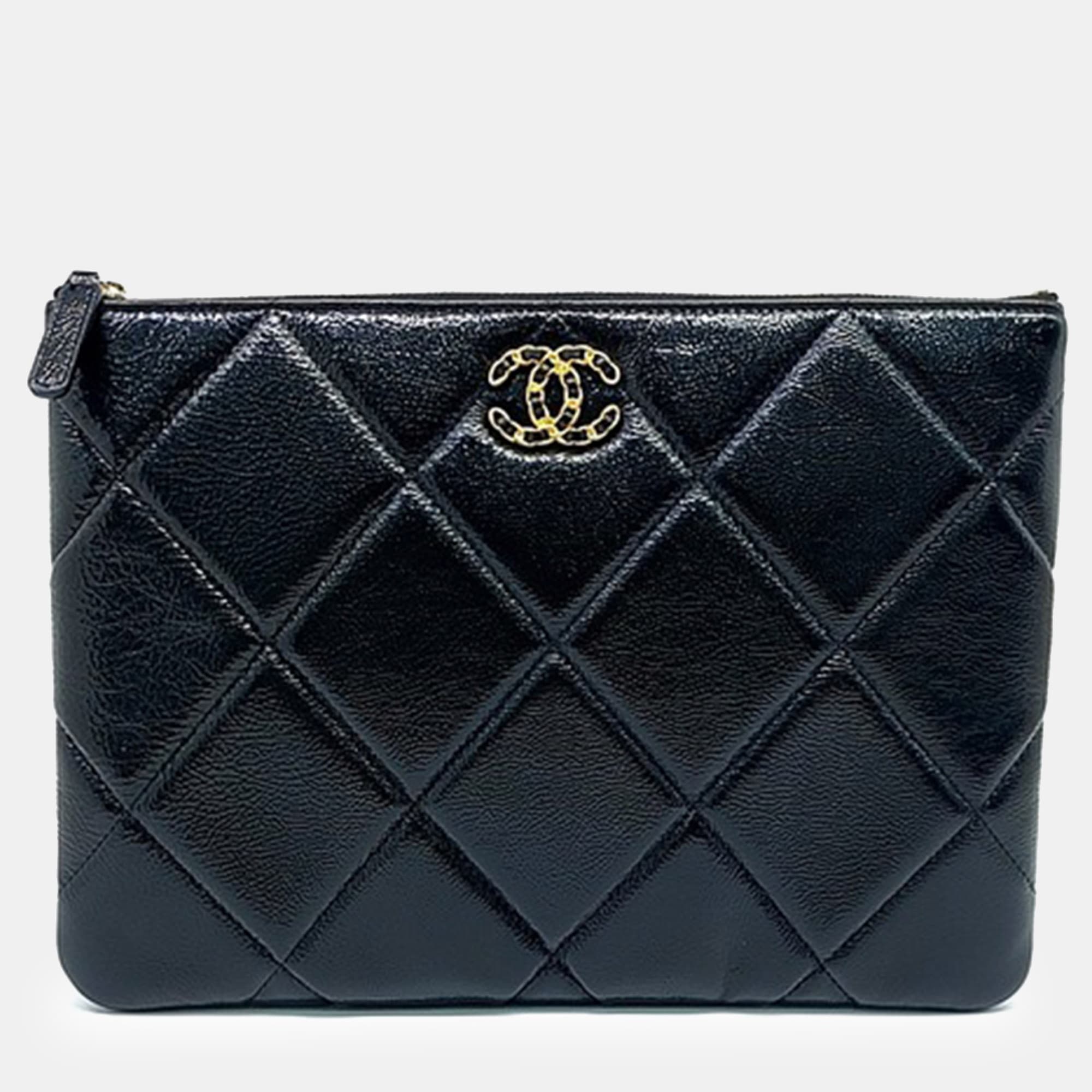 Chanel Black Leather 19 Clutch New Medium