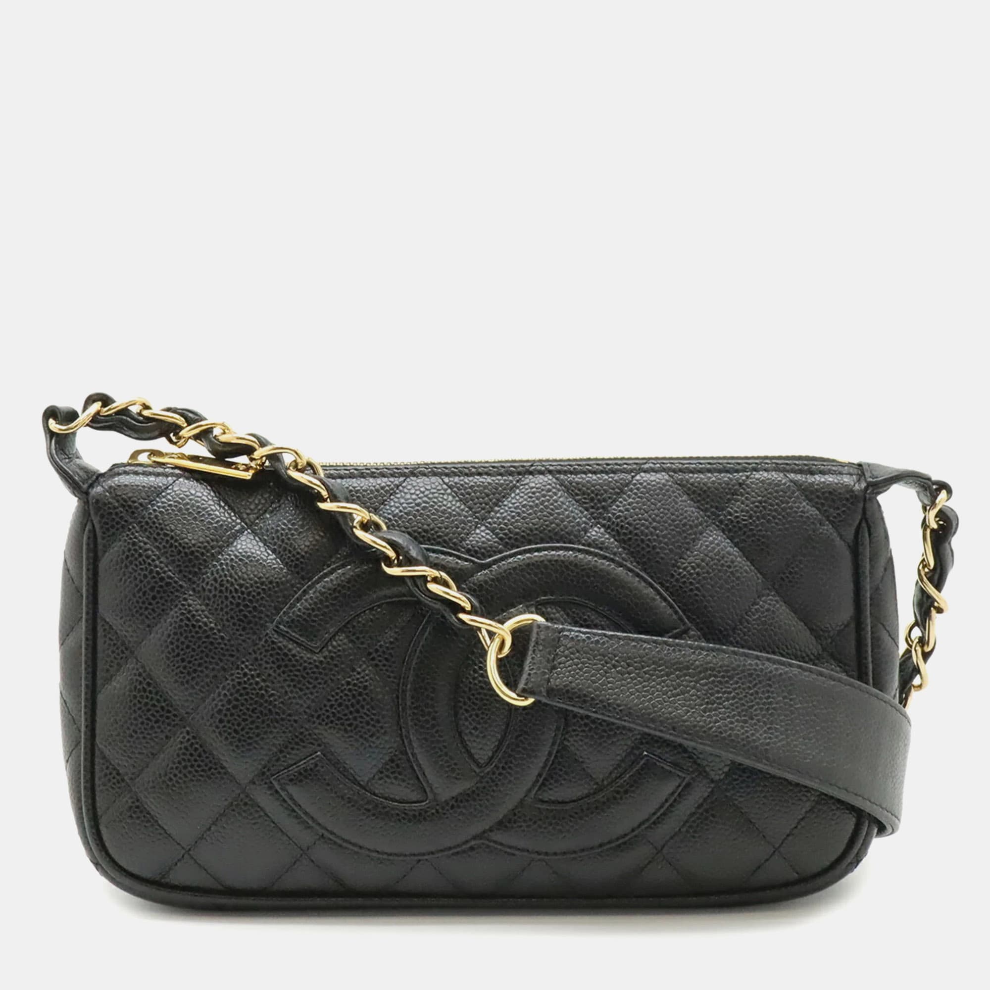 Chanel Timeless Black Caviar Leather Chain Shoulder Bag