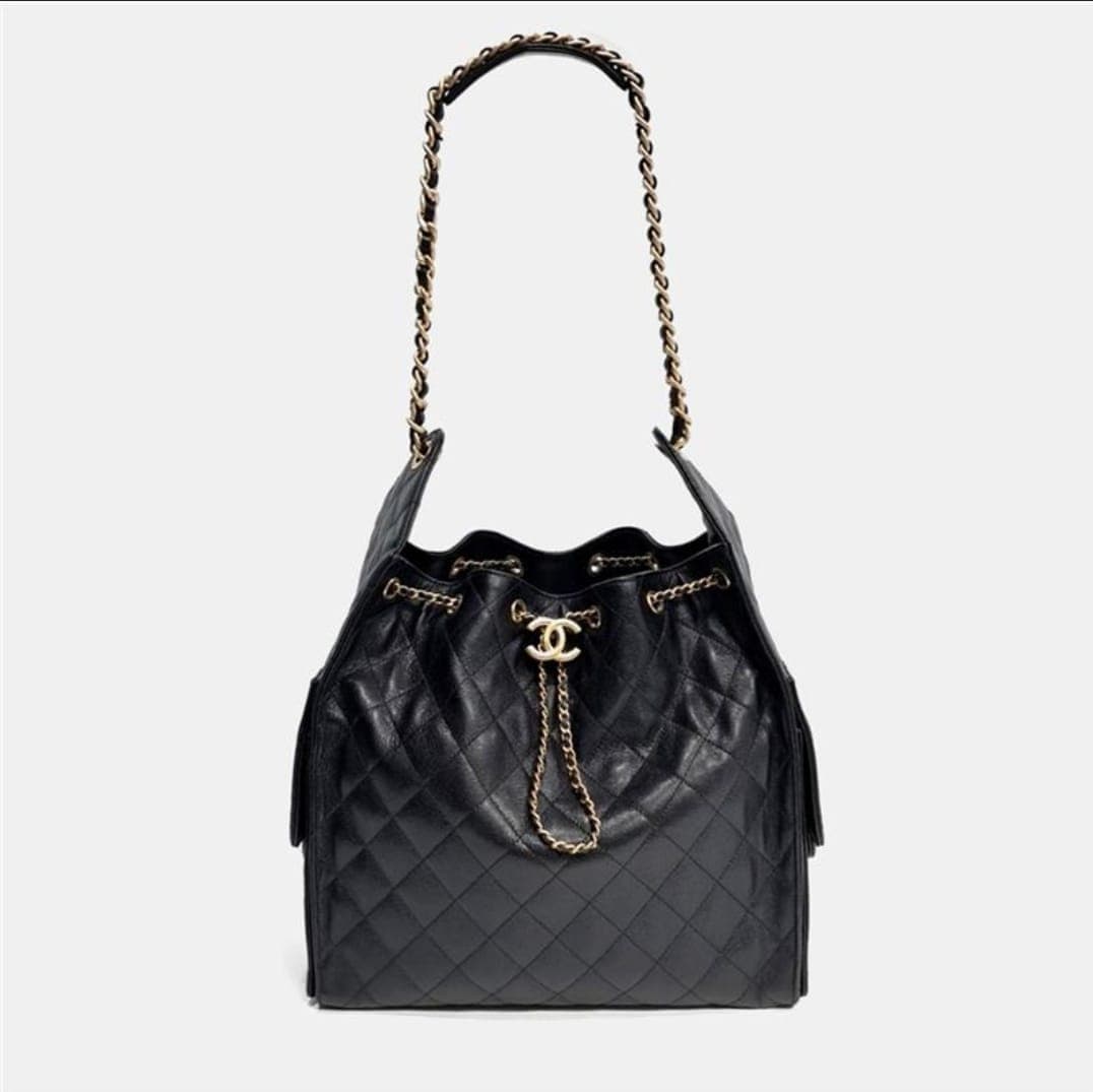 Chanel Drawstring Medium Black Caviar Leather Shoulder Bag